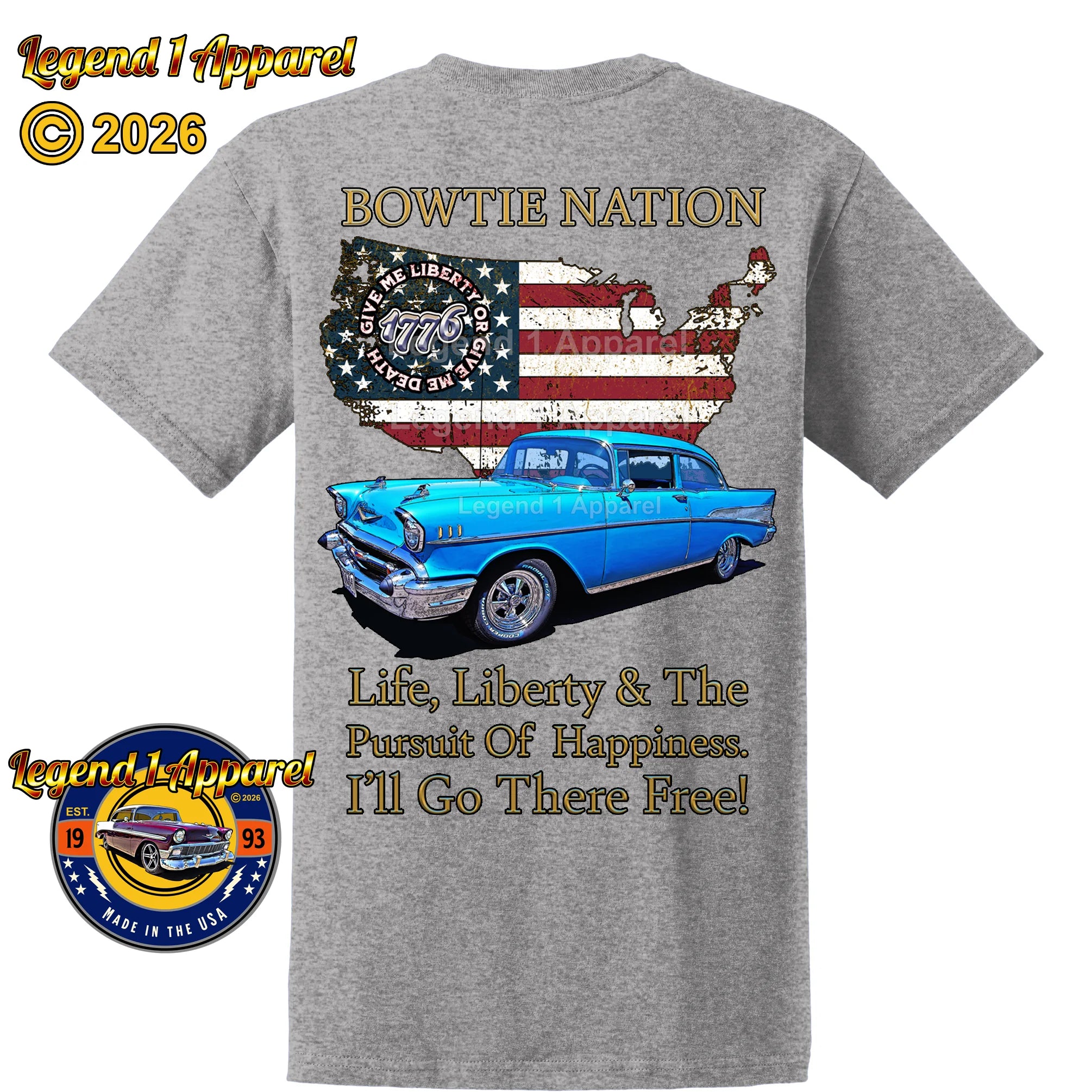 1957 Chevrolet Bel Air Bowtie Nation T-Shirt – 57 Chevy Classic Car Graphic Tee