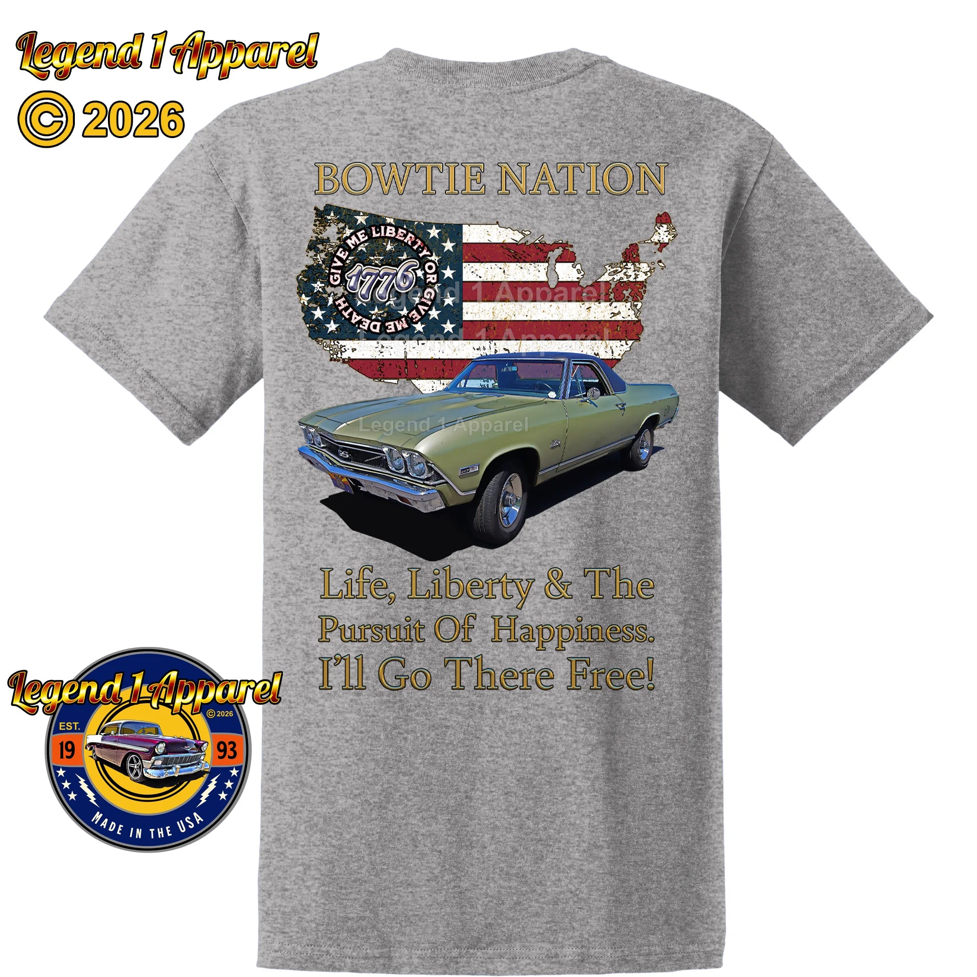 1969 Chevrolet El Camino Bowtie Nation T-Shirt – 69 Chevy Classic Truck Graphic Tee