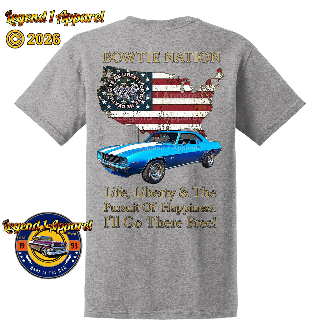 1969 Chevrolet Camaro Bowtie Nation T-Shirt – 69 Chevy Classic Car Graphic Tee