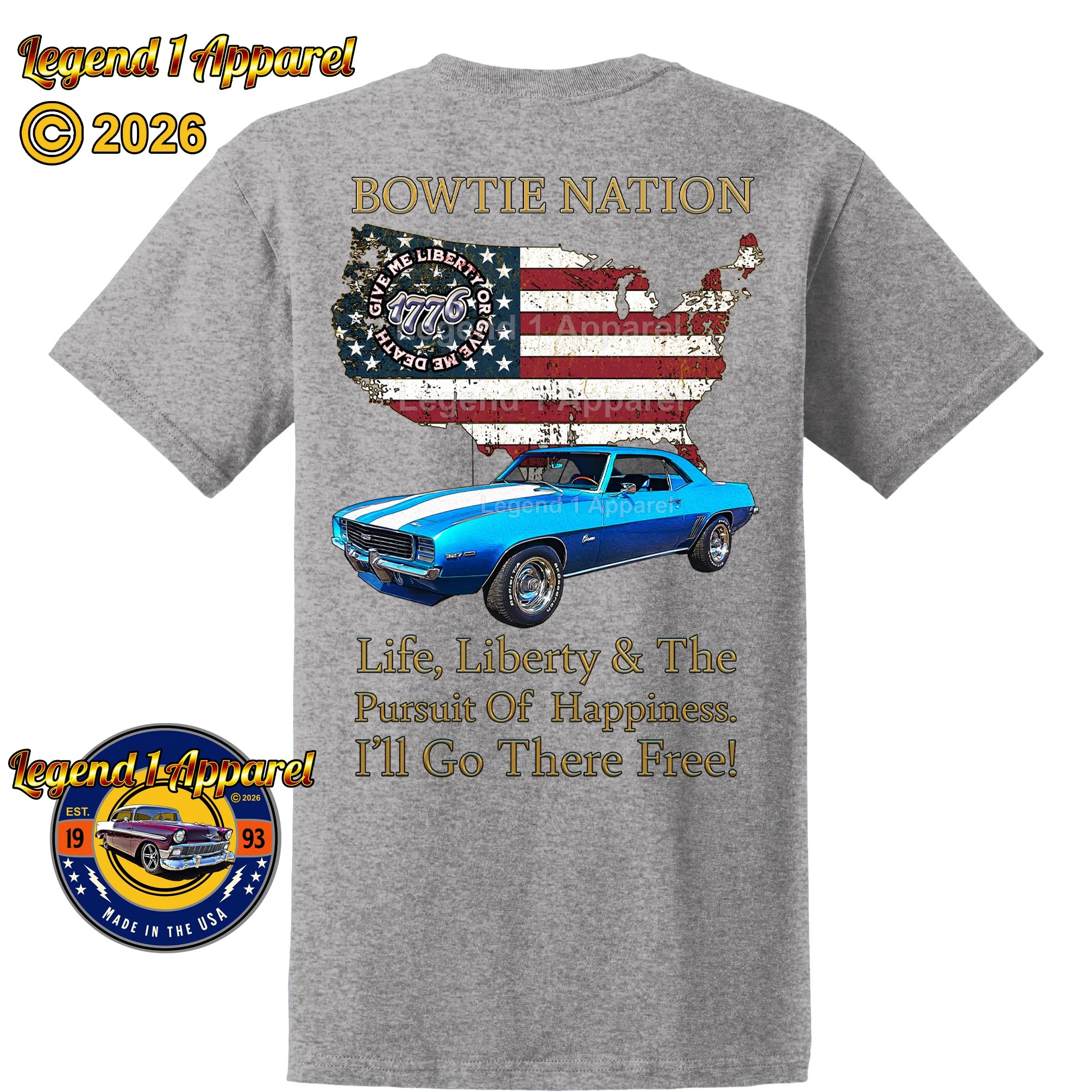 1969 Chevrolet Camaro Bowtie Nation T-Shirt – 69 Chevy Classic Car Graphic Tee