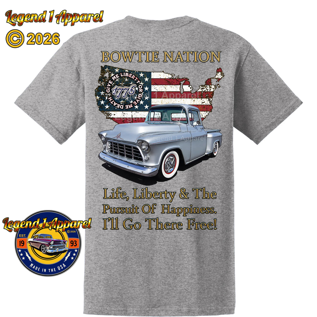 1955 Chevrolet Pick Up Truck Bowtie Nation T-Shirt – 55 Chevy Classic Truck Graphic Tee