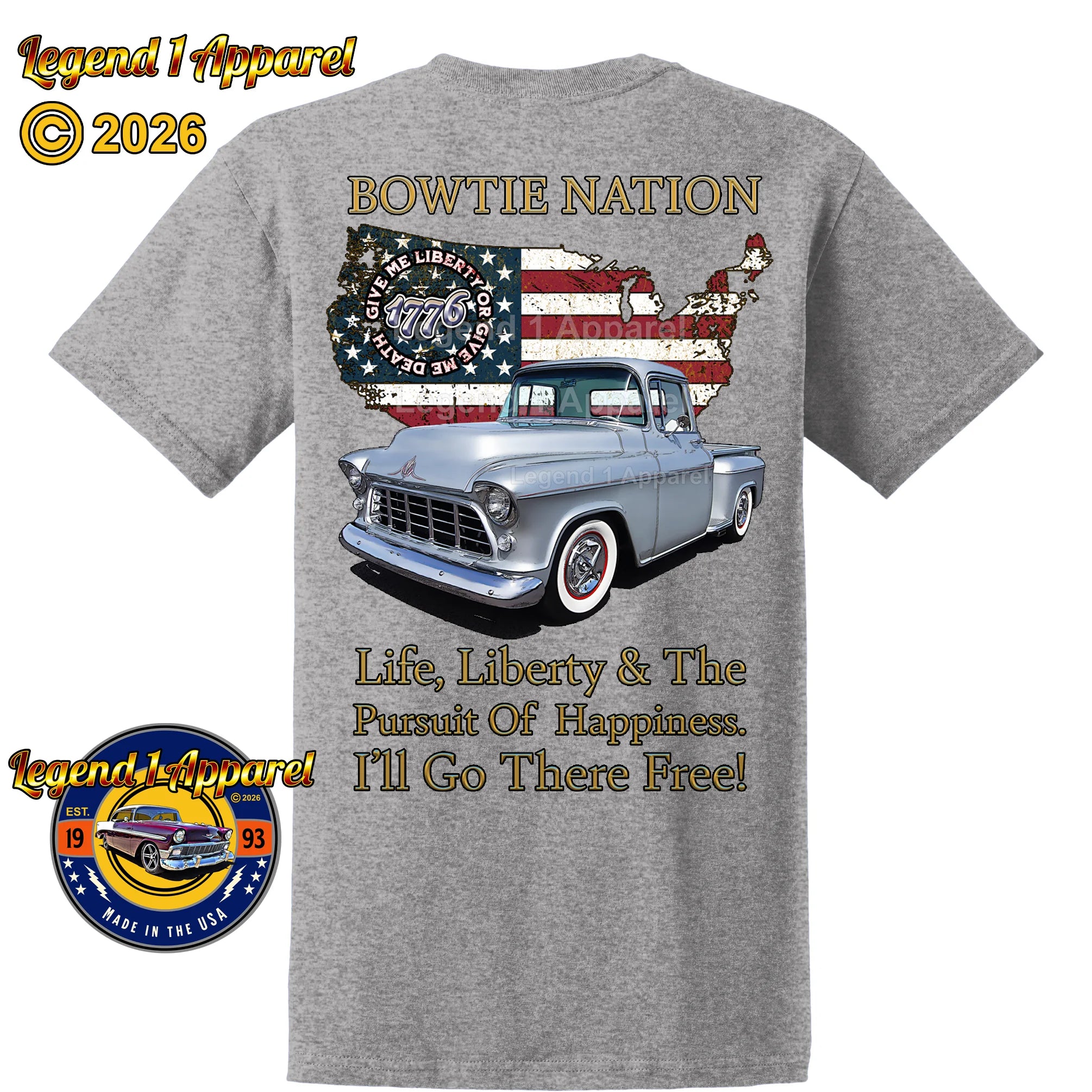 1955 Chevrolet Pick Up Truck Bowtie Nation T-Shirt – 55 Chevy Classic Truck Graphic Tee