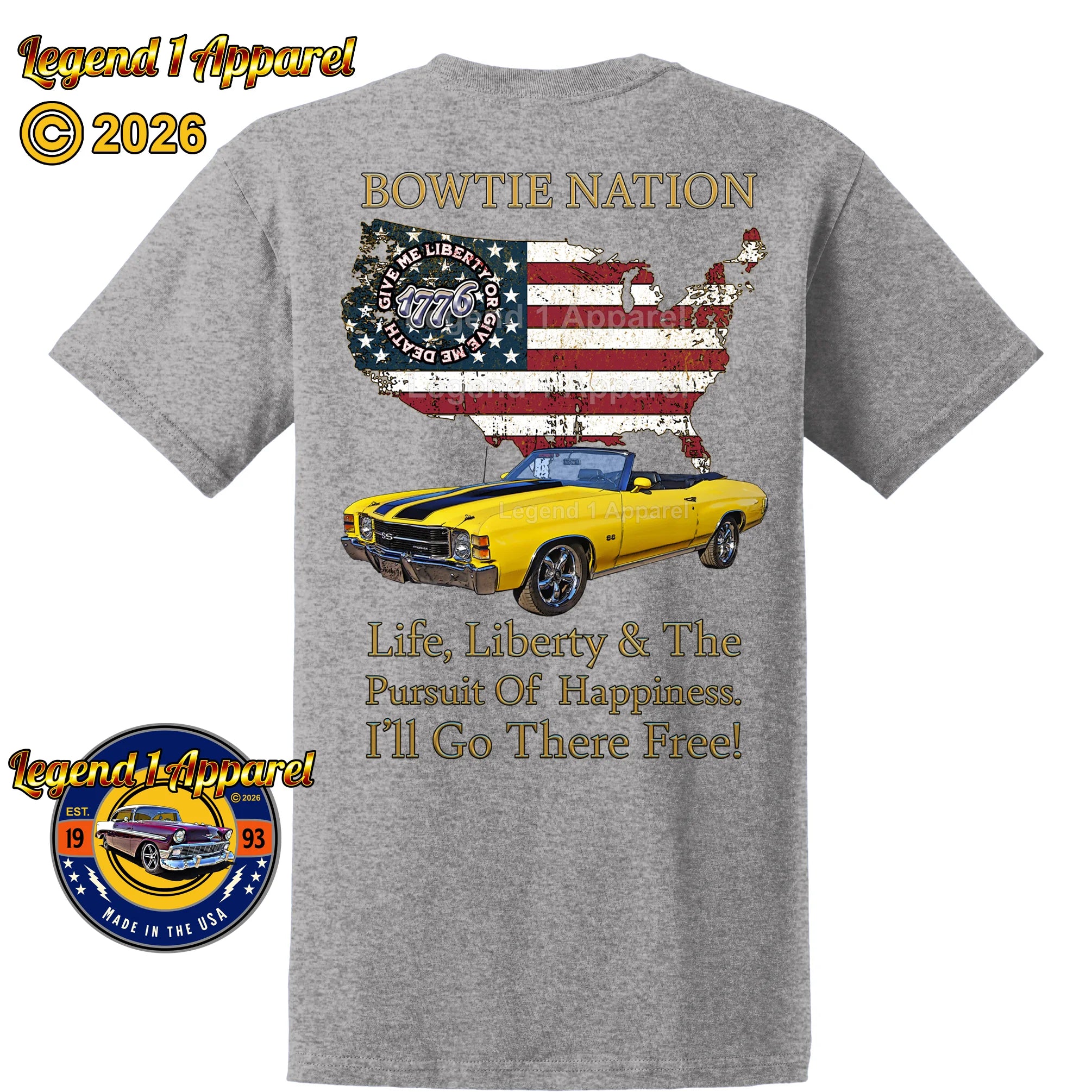 1971 Chevrolet Chevelle Convertible SS Bowtie Nation T-Shirt – 71 Chevy Classic Car Graphic Tee