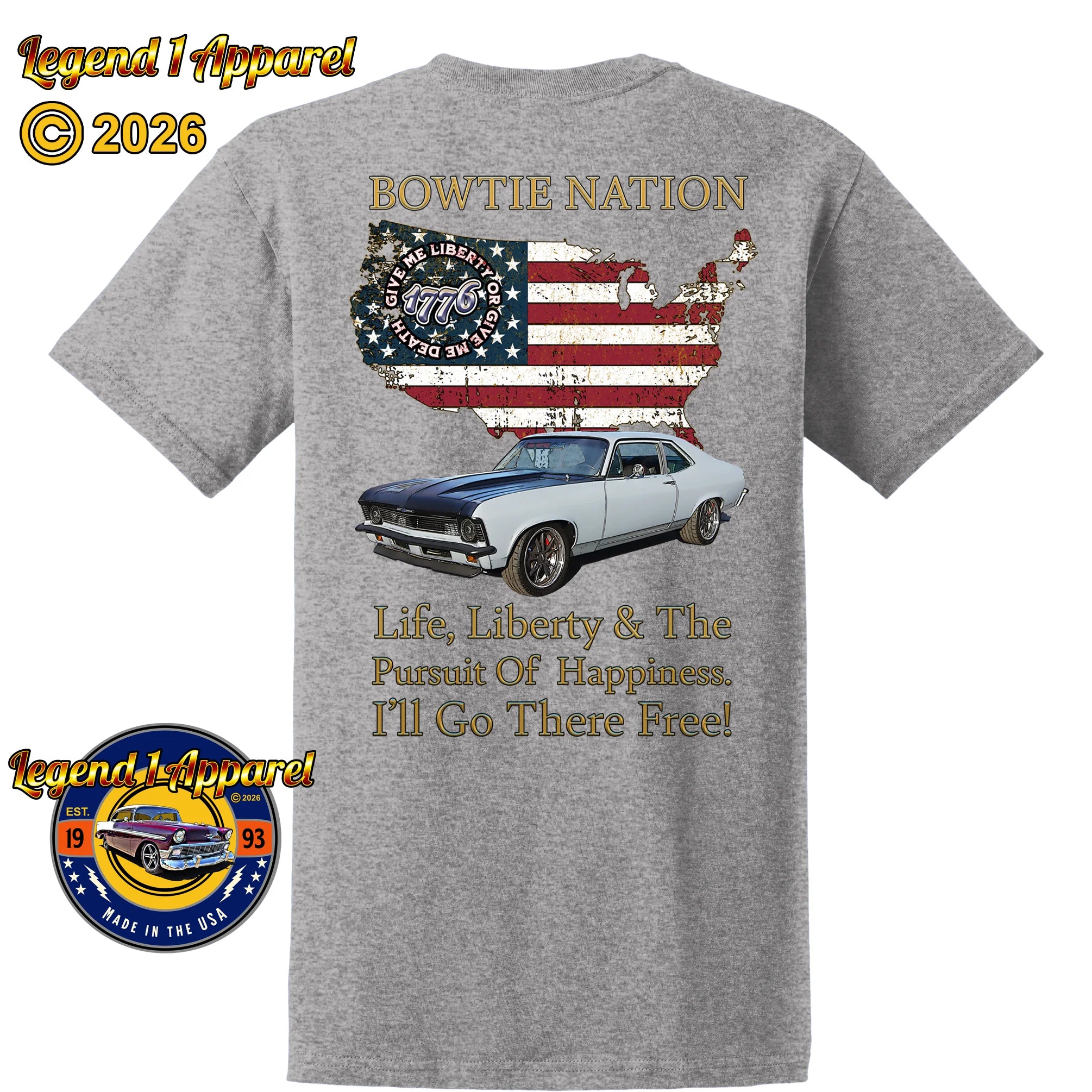 1972 Chevrolet Nova SS Bowtie Nation T-Shirt – 72 Chevy Classic Car Graphic Tee