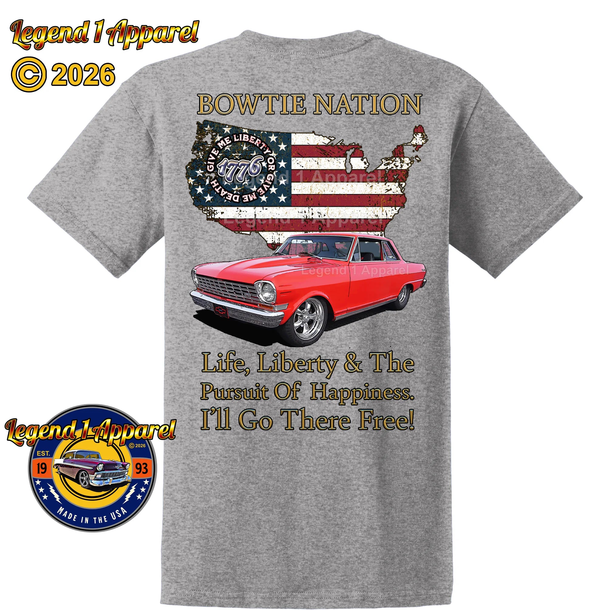 1964 Chevrolet Nova SS Bowtie Nation T-Shirt – 64 Chevy Classic Car Graphic Tee