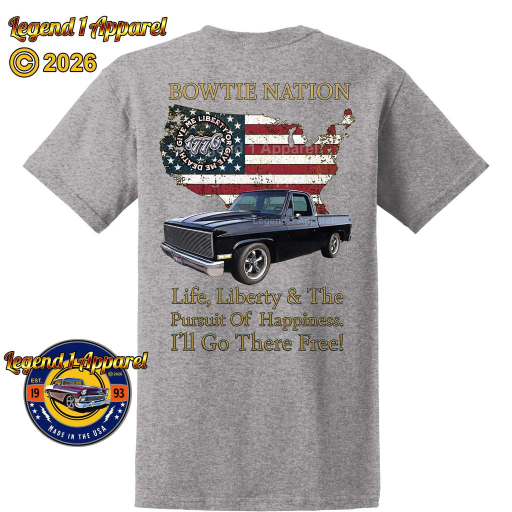 1985 Chevrolet C10 Square Body Pick Up Truck Bowtie Nation T-Shirt – 85 Chevy Classic Truck Graphic Tee