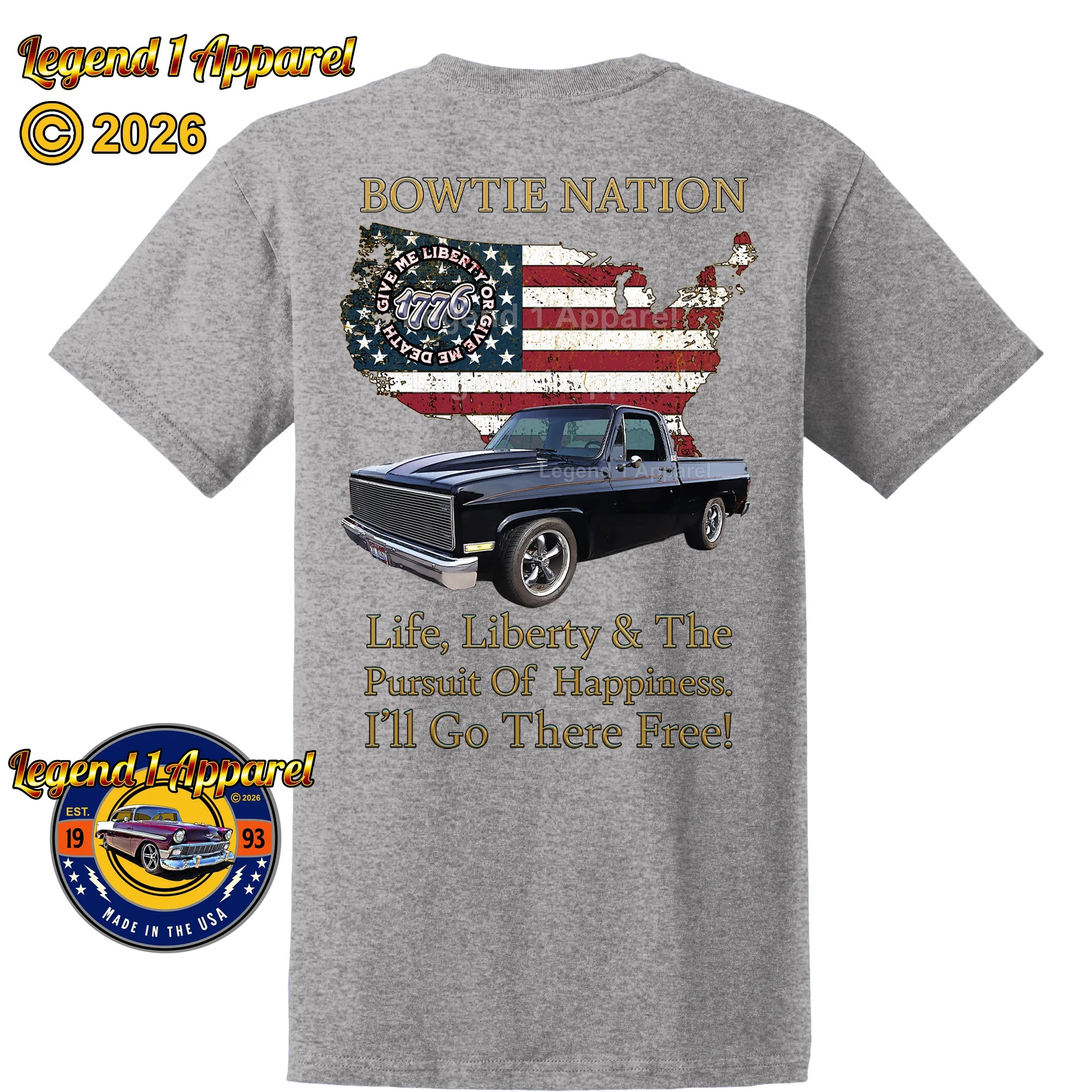 1985 Chevrolet C10 Square Body Pick Up Truck Bowtie Nation T-Shirt – 85 Chevy Classic Truck Graphic Tee