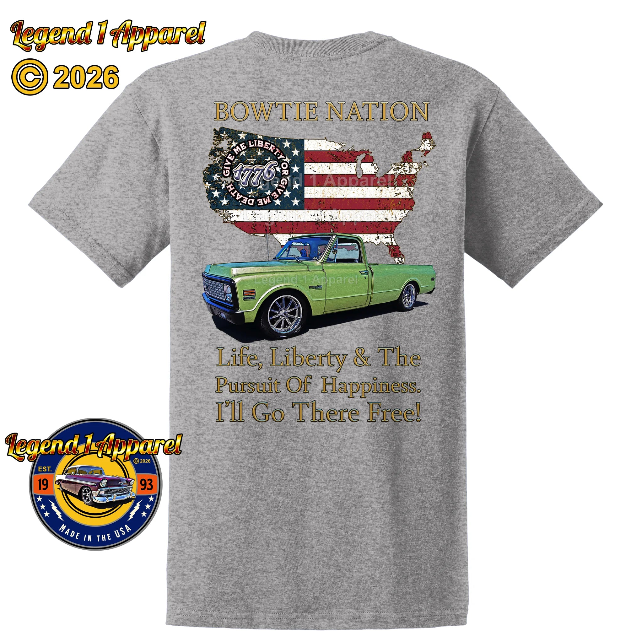 1972 Chevrolet C10 Pick Up Truck Bowtie Nation T-Shirt – 72 Chevy Classic Truck Graphic Tee