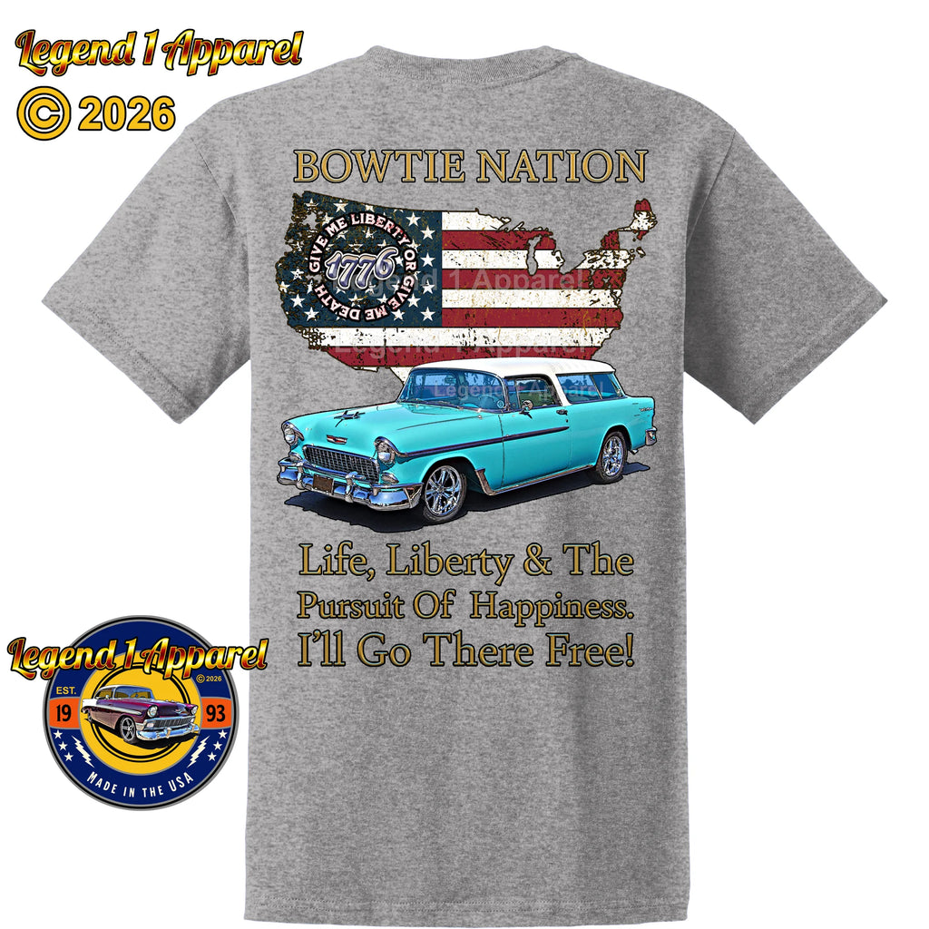 1955 Chevrolet Bel Air Nomad Bowtie Nation T-Shirt – 55 Chevy Classic Car Graphic Tee