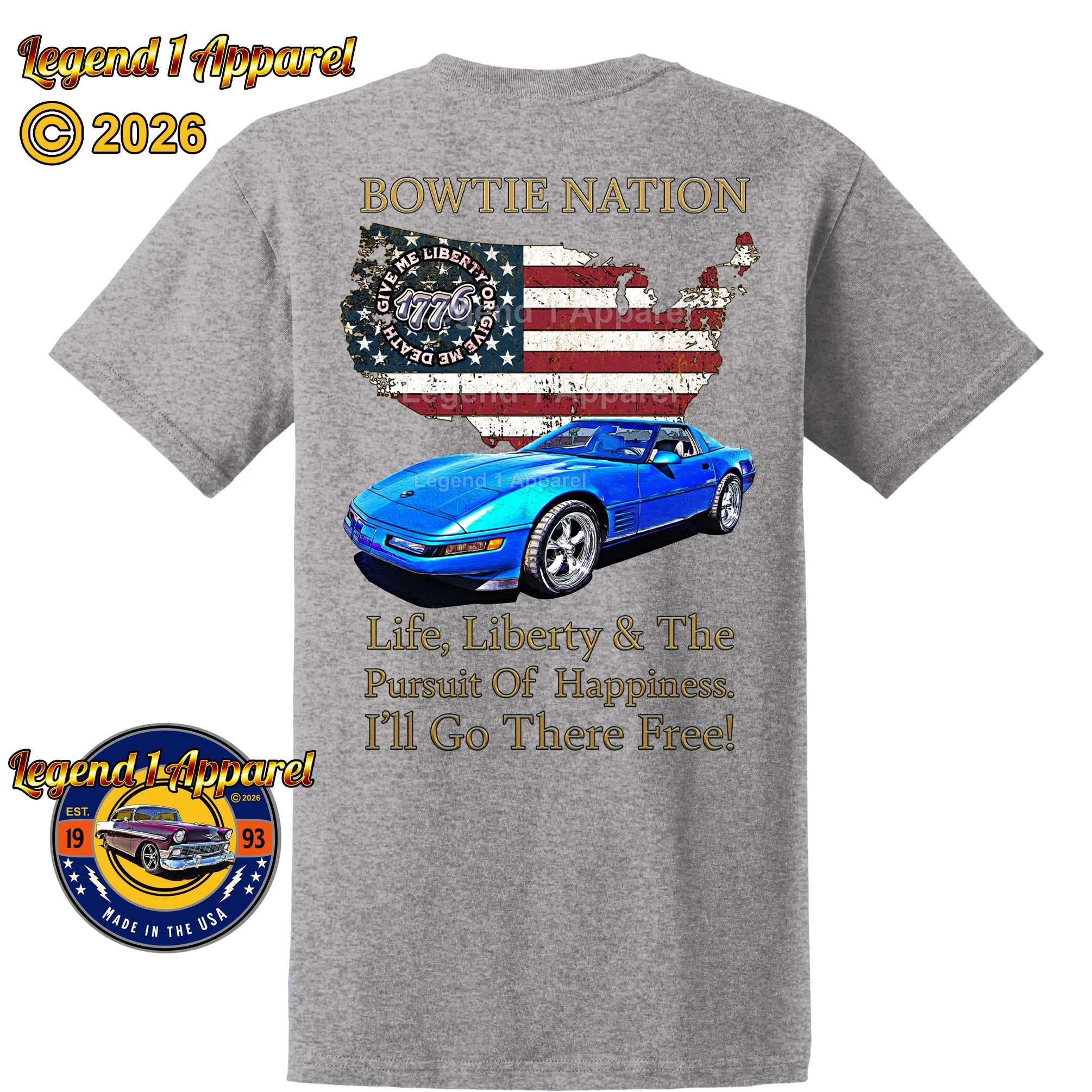 1992 Chevrolet C4 Corvette Bowtie Nation T-Shirt – 92 Chevy Classic Car Graphic Tee