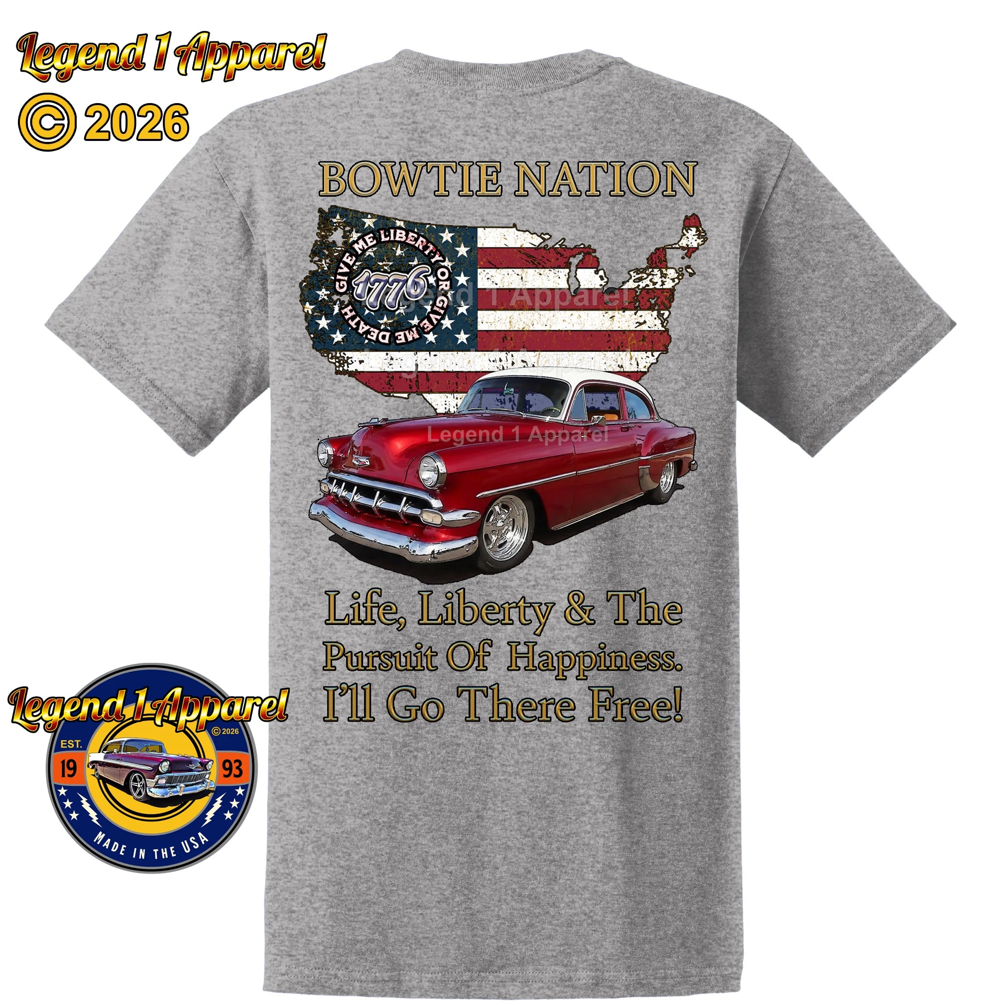 1954 Chevrolet Bel Air Bowtie Nation T-Shirt – 54 Chevy Classic Car Graphic Tee