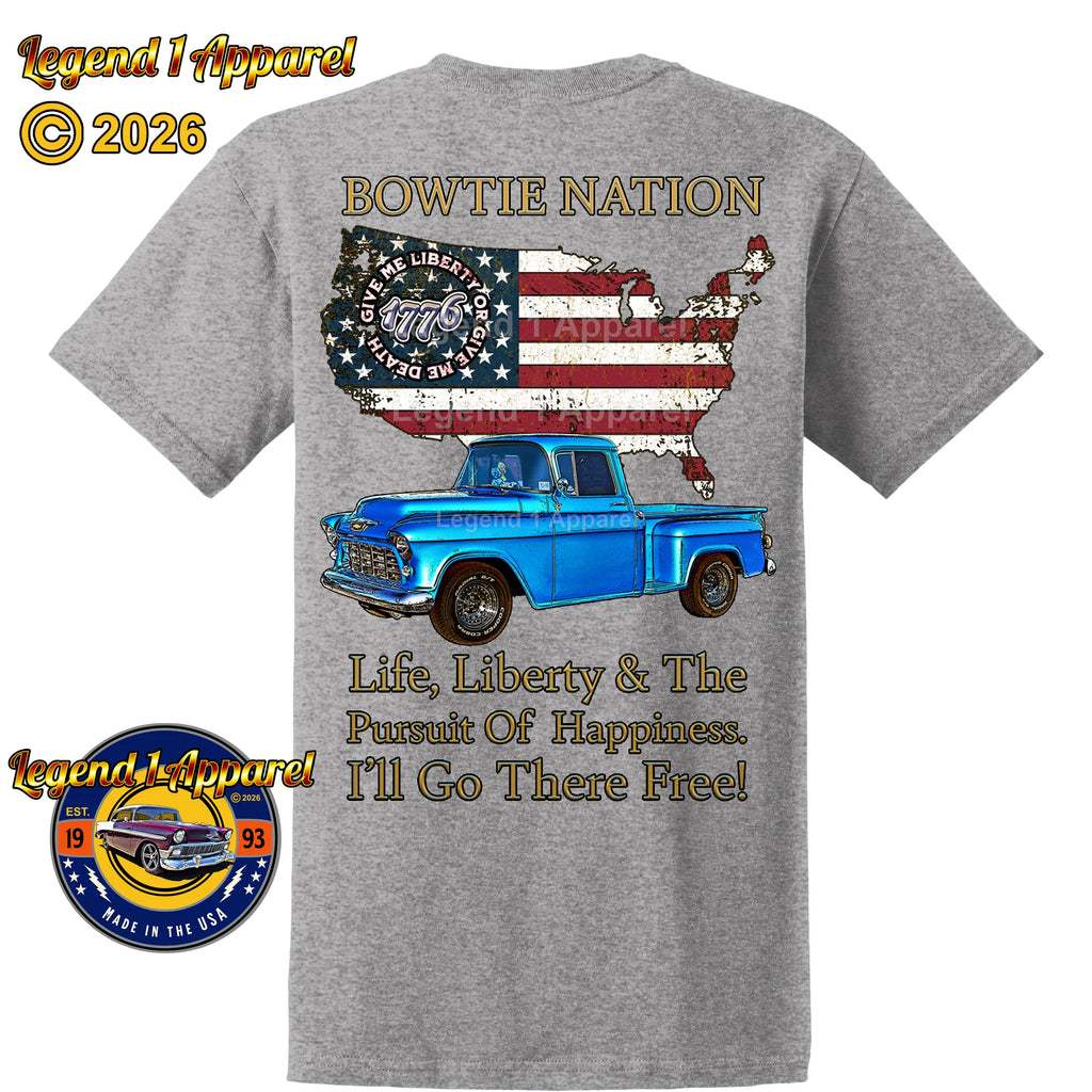1955 Chevrolet Pick Up Truck Bowtie Nation T-Shirt – 55 Chevy Classic Truck Graphic Tee