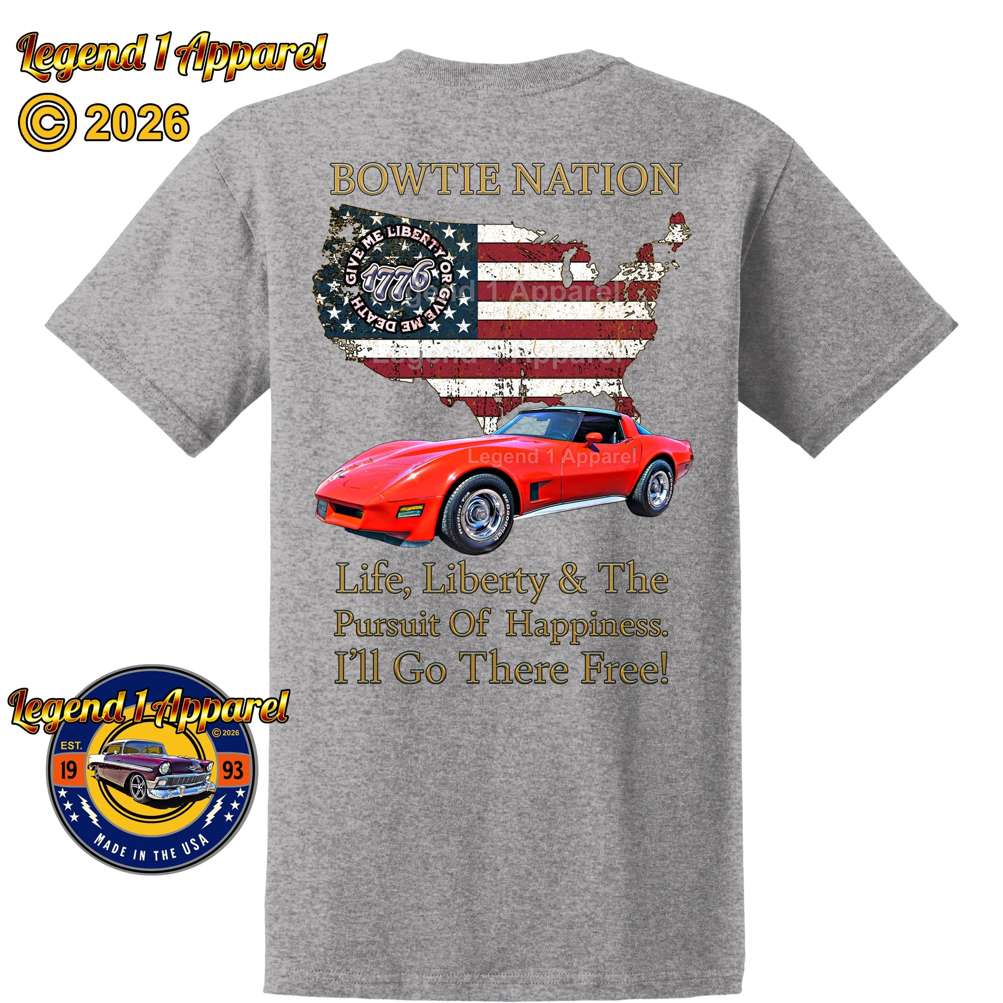 1980 Chevrolet C3 Corvette Bowtie Nation T-Shirt – 80 Chevy Classic Car Graphic Tee