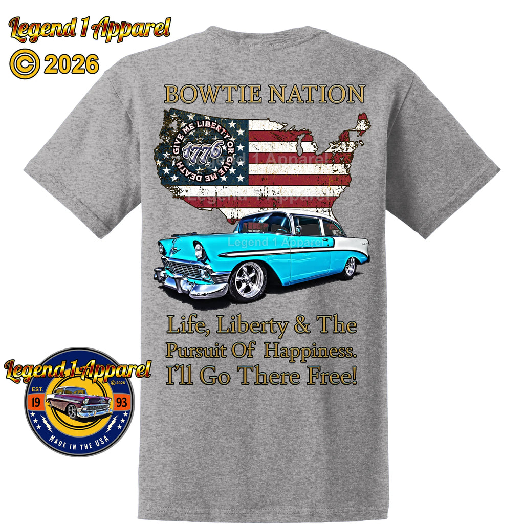 1956 Chevrolet Bel Air Bowtie Nation T-Shirt – 56 Chevy Classic Car Graphic Tee
