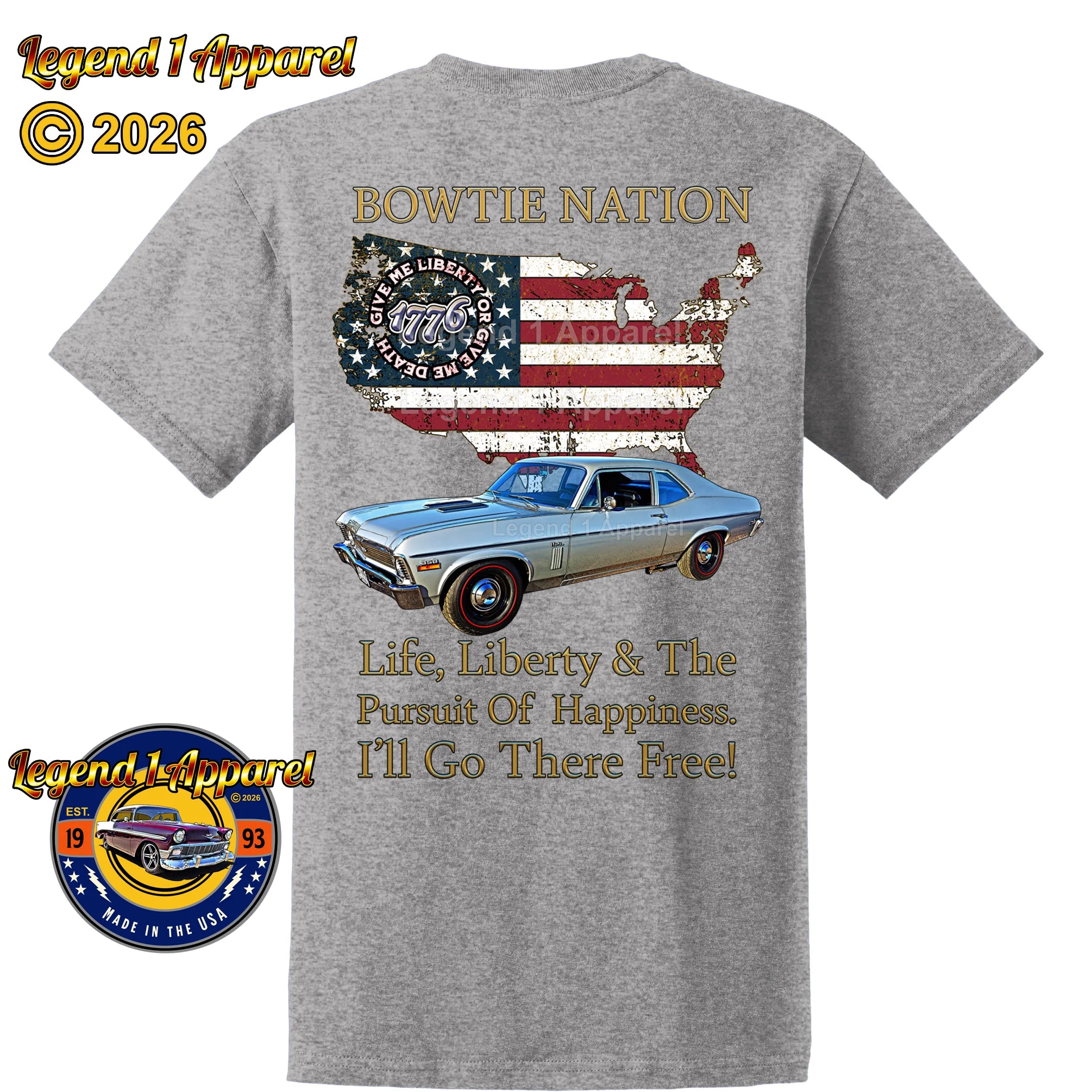 1970 Chevrolet Nova SS Bowtie Nation T-Shirt – 70 Chevy Classic Car Graphic Tee