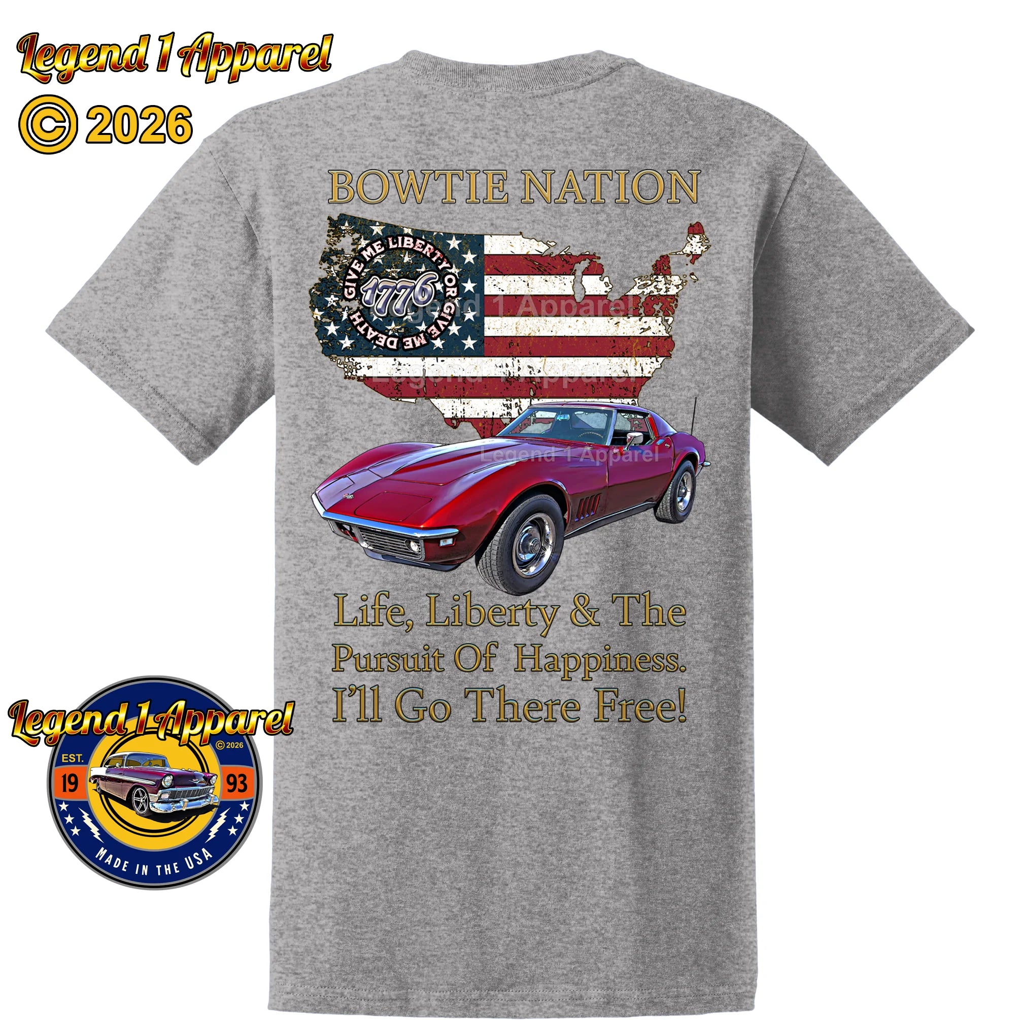 1969 Chevrolet C3 Corvette Bowtie Nation T-Shirt – 69 Chevy Classic Car Graphic Tee