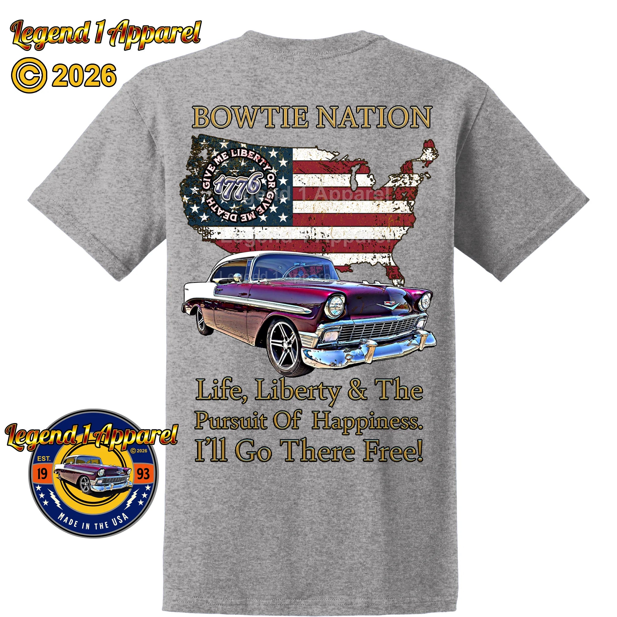 1956 Chevrolet Bel Air Bowtie Nation T-Shirt – 56 Chevy Classic Car Graphic Tee