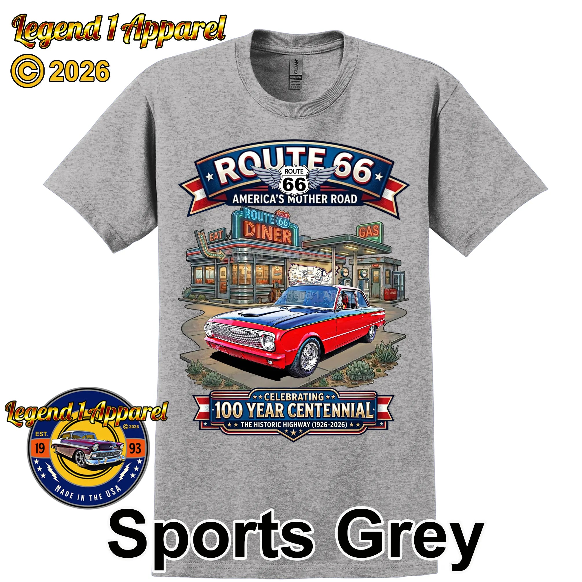 1963 Ford Falcon Classic Car Graphic Tee – Route 66 Centennial T-Shirt