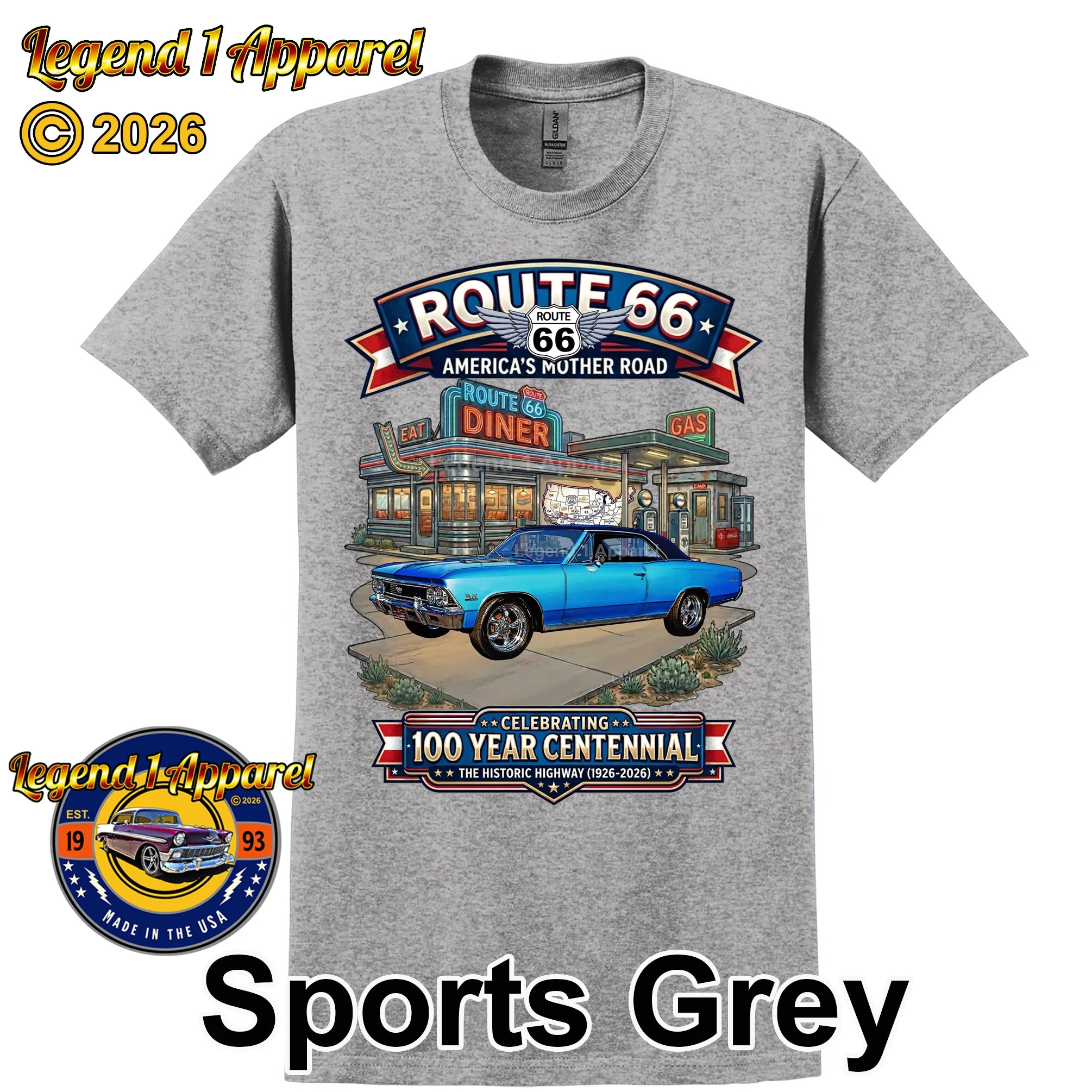 1966 Chevrolet Chevelle SS Classic Car Graphic Tee – Route 66 Centennial T-Shirt