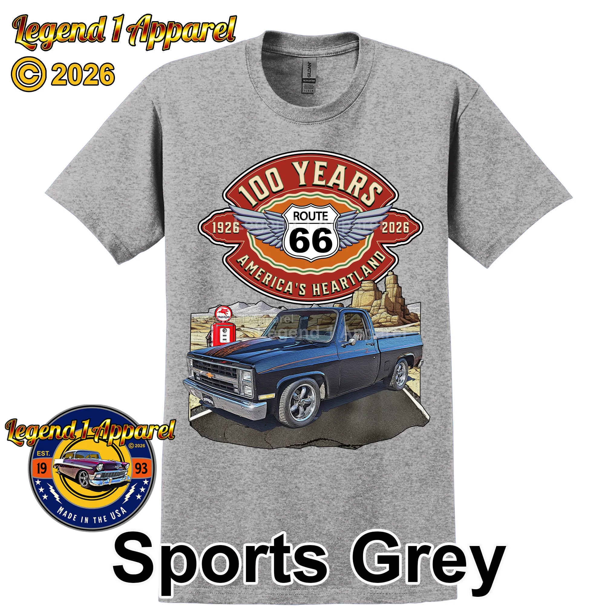 1985 Chevrolet Pick up Classic Square Body Truck Graphic Tee – Route 66 100 Years T-Shirt