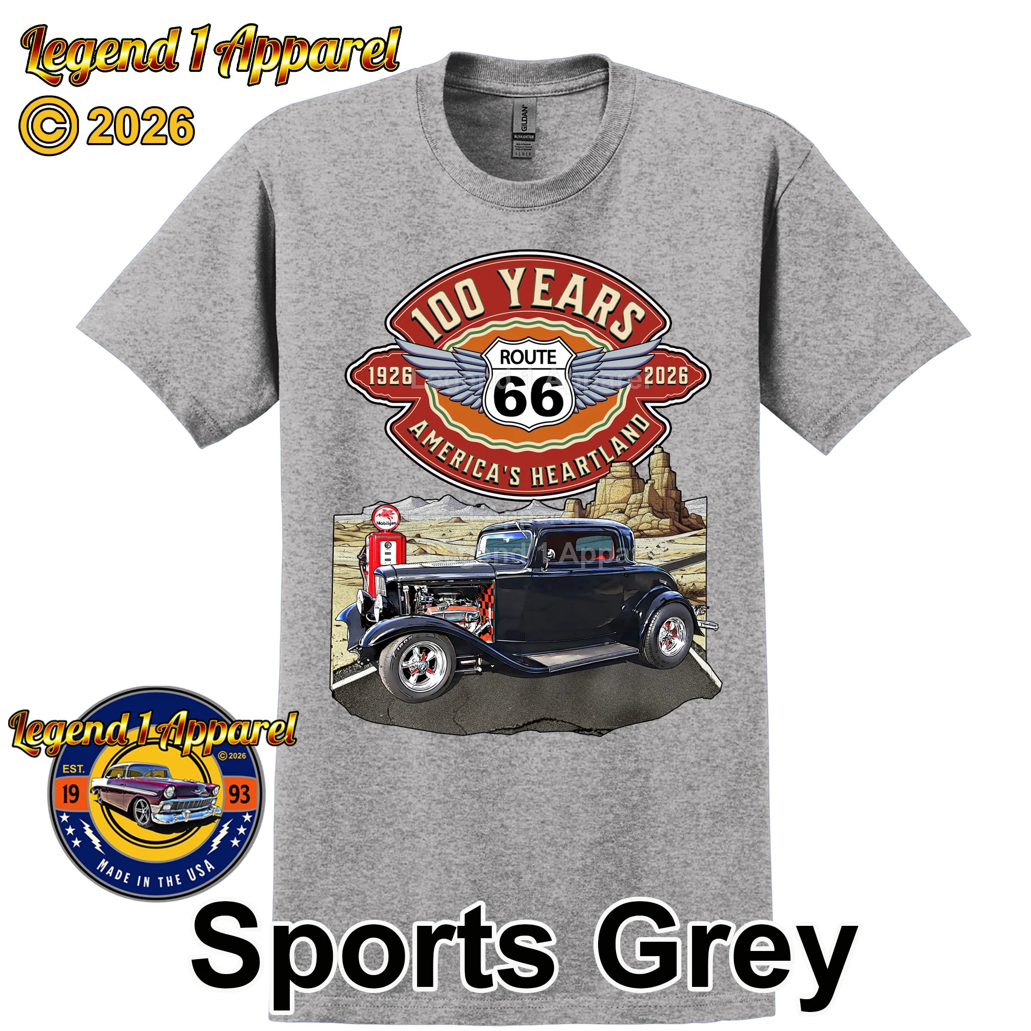 1932 Ford Coupe Classic Car Graphic Tee – Route 66 100 Years T-Shirt