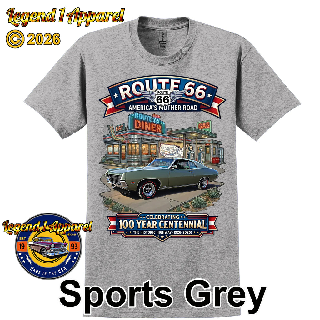 1970 Ford Torino Classic Car Graphic Tee – Route 66 Centennial T-Shirt