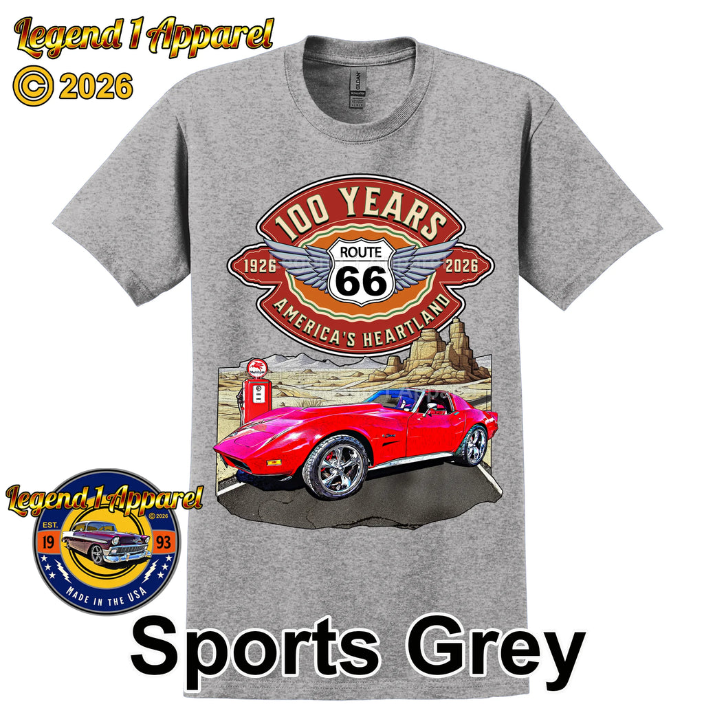 1974 Chevrolet Corvette C3 Classic Car Graphic Tee – Route 66 100 Years T-Shirt