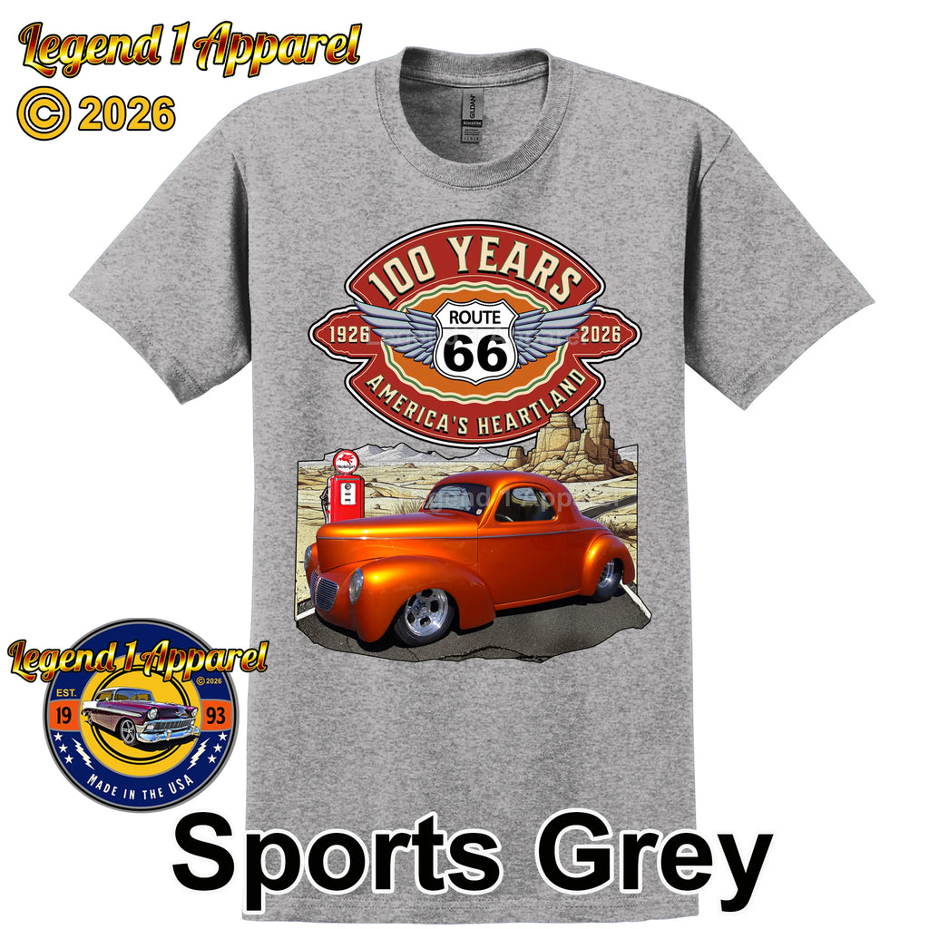 1941 Willys Coupe Classic Car Graphic Tee – Route 66 100 Years T-Shirt