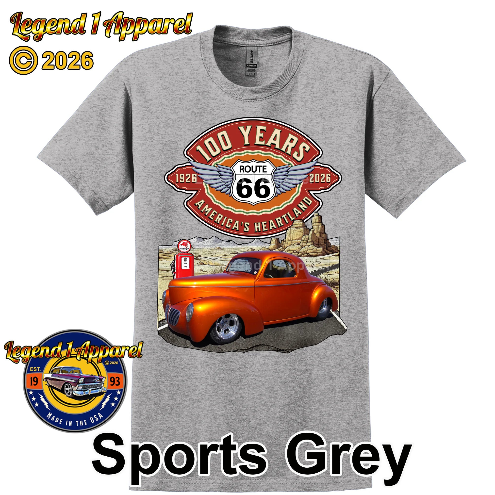 1941 Willys Coupe Classic Car Graphic Tee – Route 66 100 Years T-Shirt