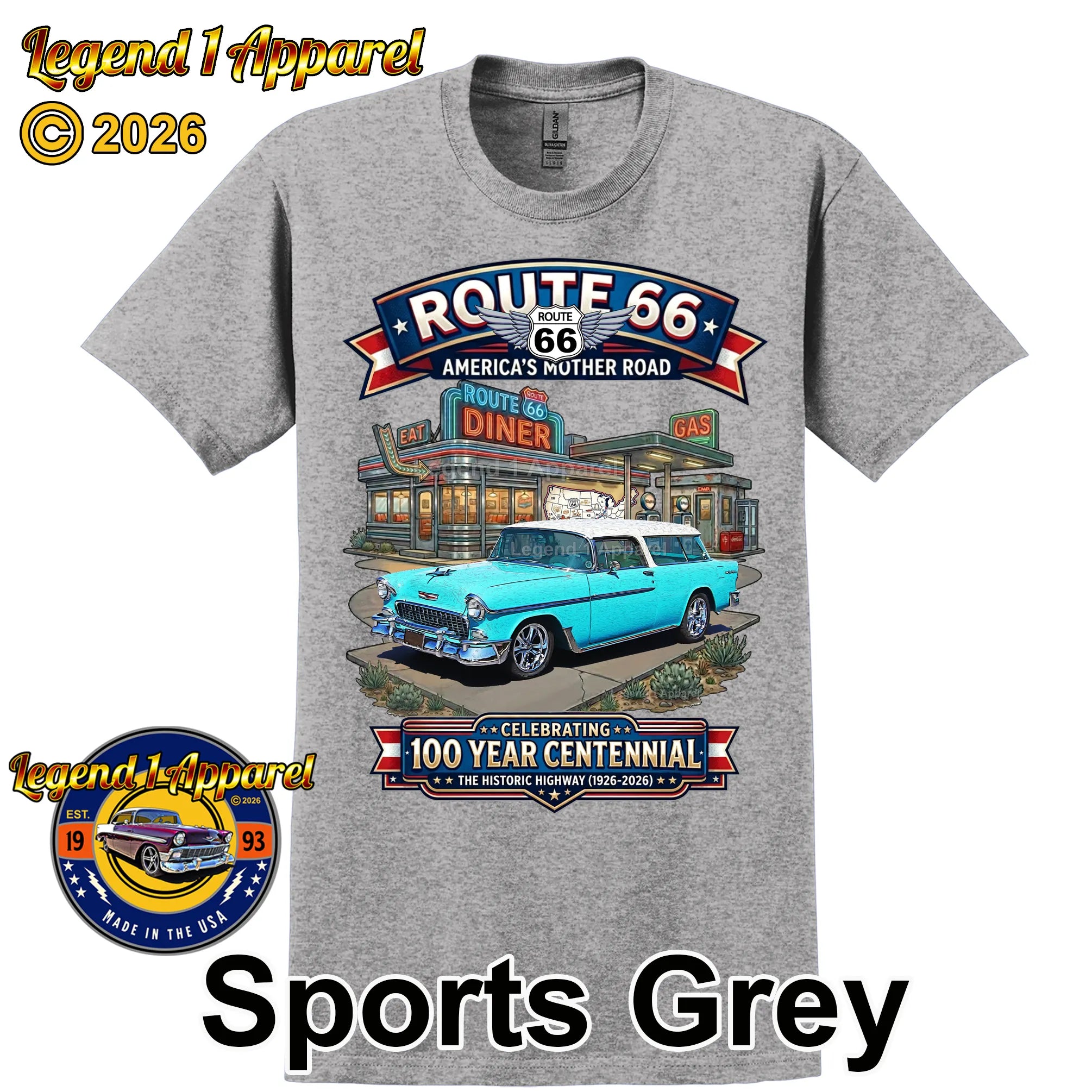 1955 Chevrolet Nomad Bel Air Classic Car Graphic Tee – Route 66 Centennial T-Shirt