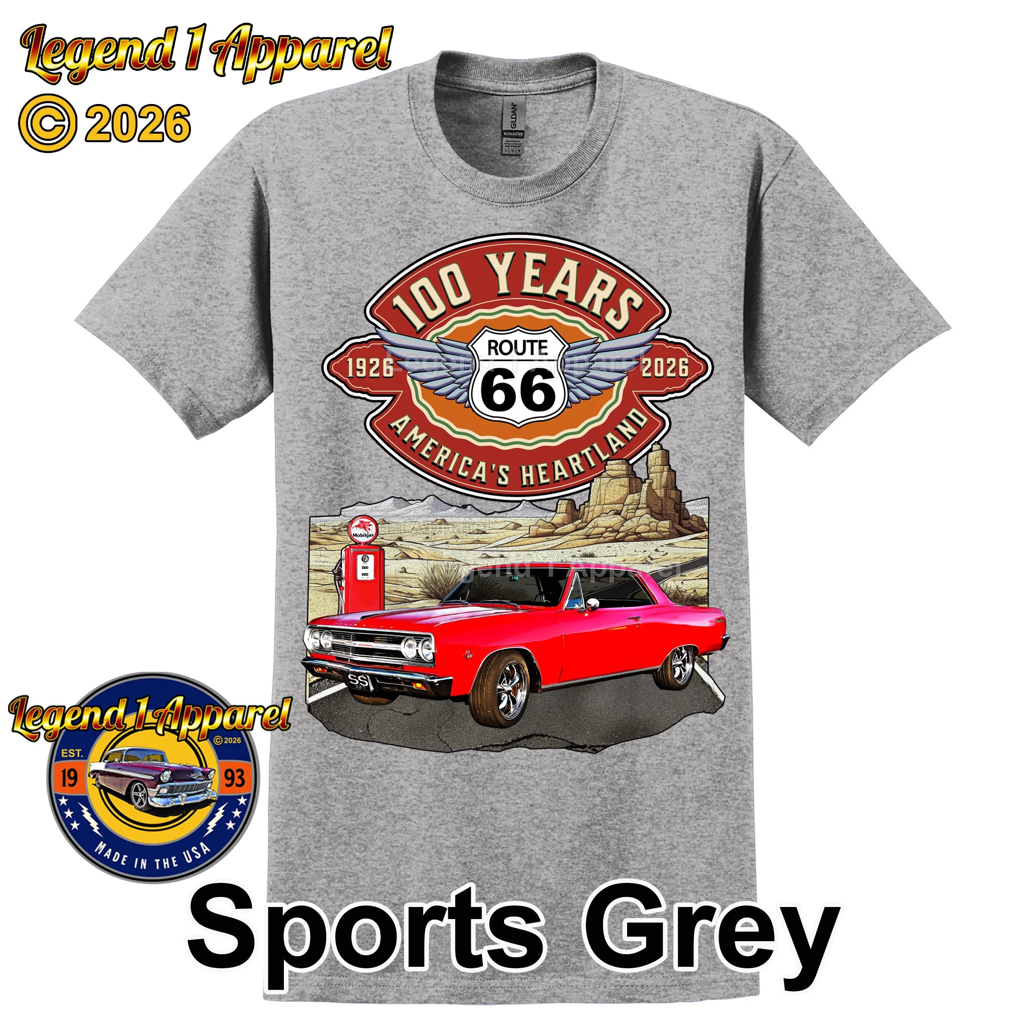1965 Chevrolet Chevelle SS Classic Car Graphic Tee – Route 66 100 Years T-Shirt