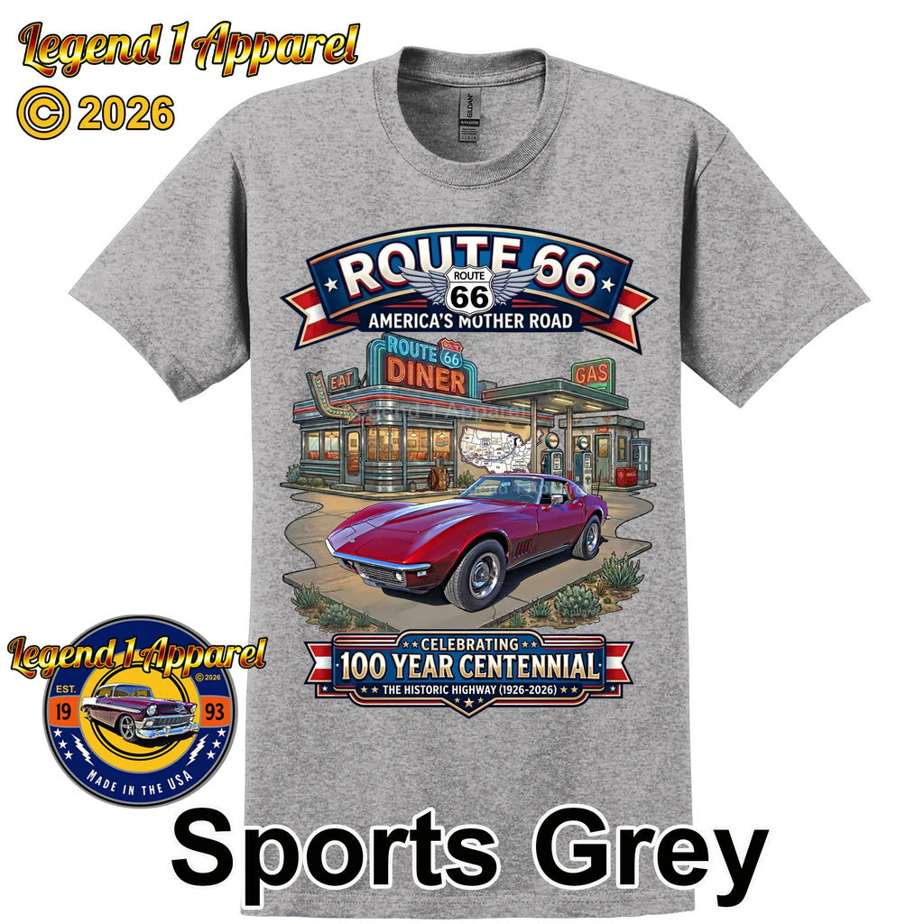 1969 Chevrolet Corvette C3 Classic Car Graphic Tee – Route 66 Centennial T-Shirt