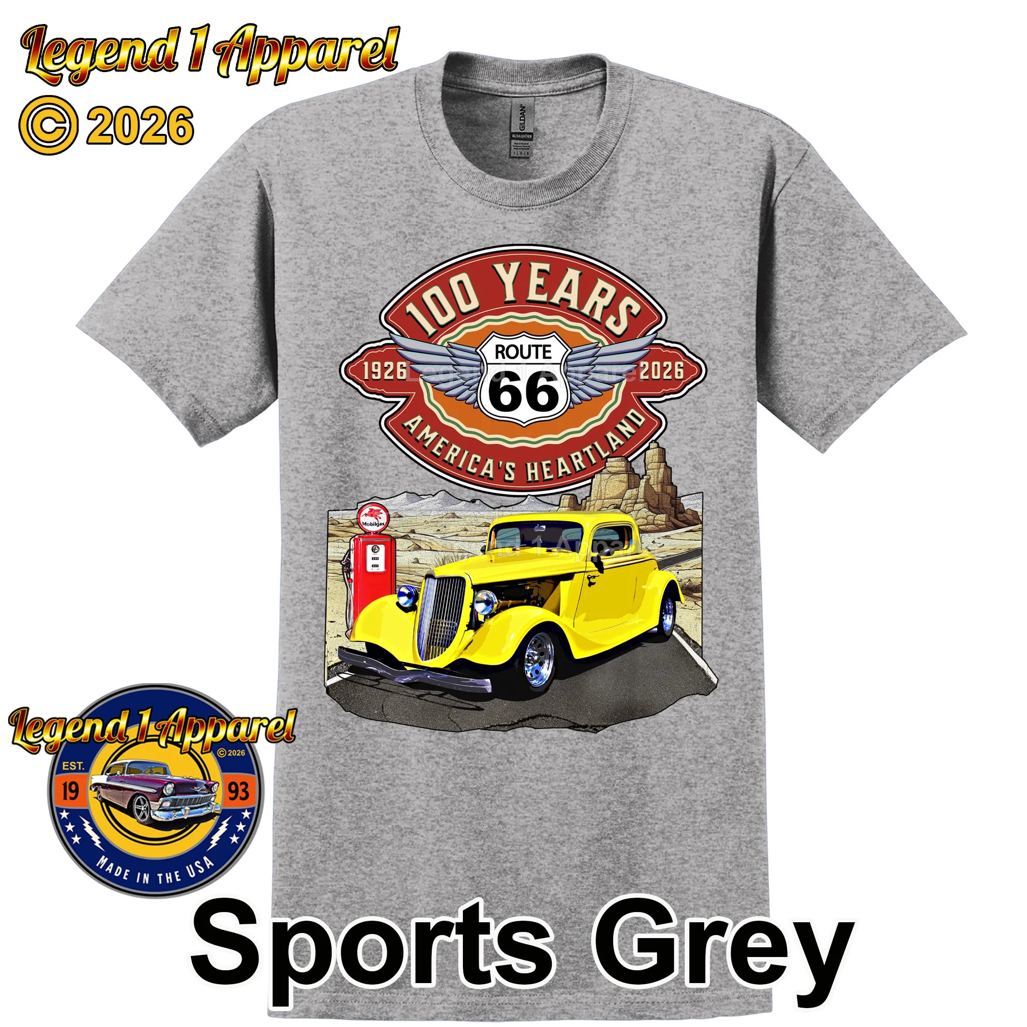 1934 Ford Coupe Classic Car Graphic Tee – Route 66 100 Years T-Shirt