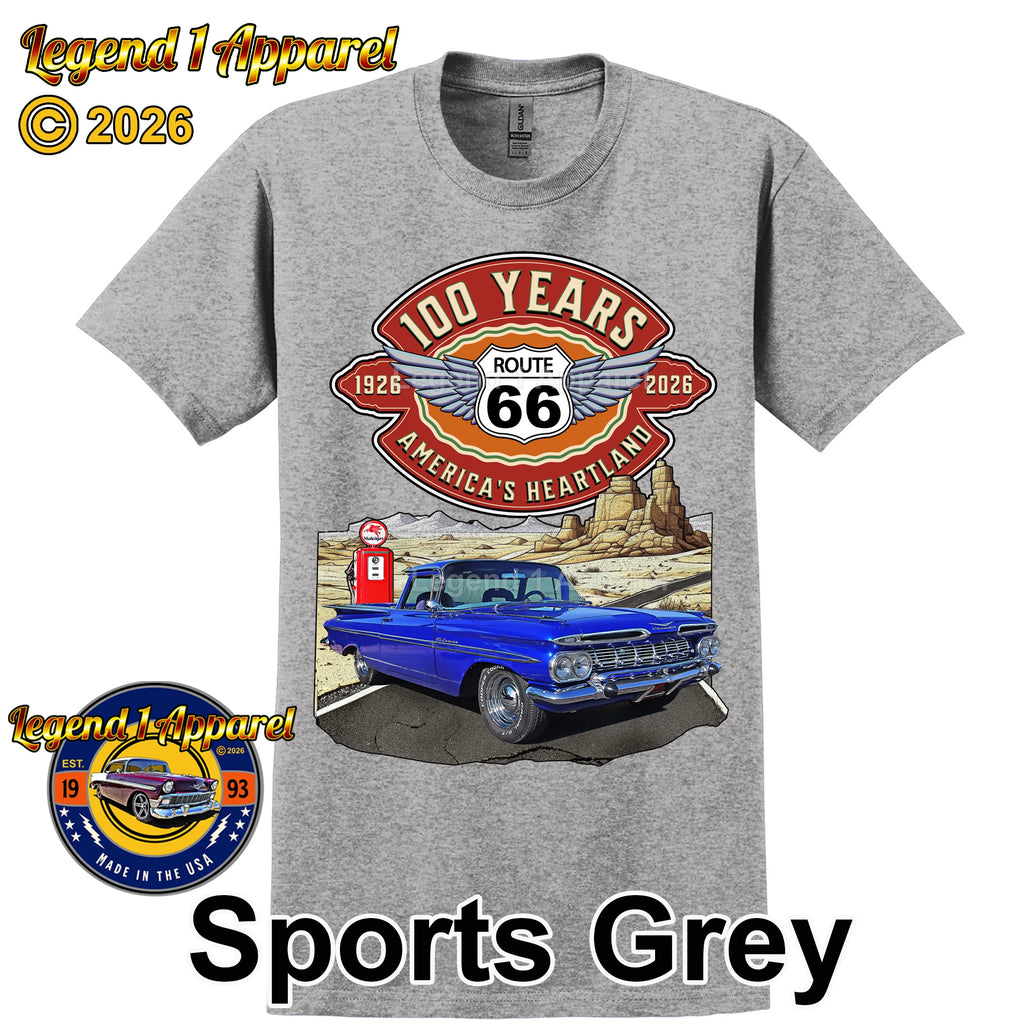 1959 Chevrolet El Camino Classic Truck Graphic Tee – Route 66 100 Years T-Shirt