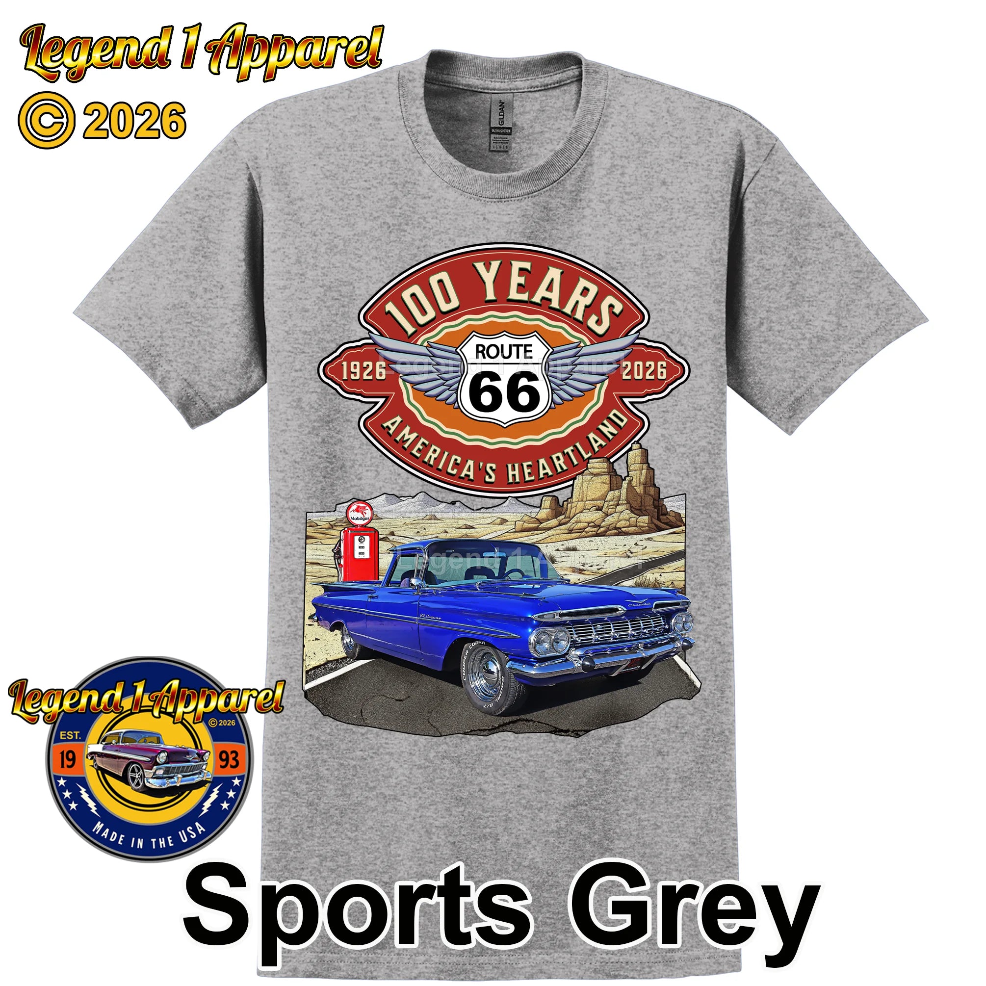 1959 Chevrolet El Camino Classic Truck Graphic Tee – Route 66 100 Years T-Shirt