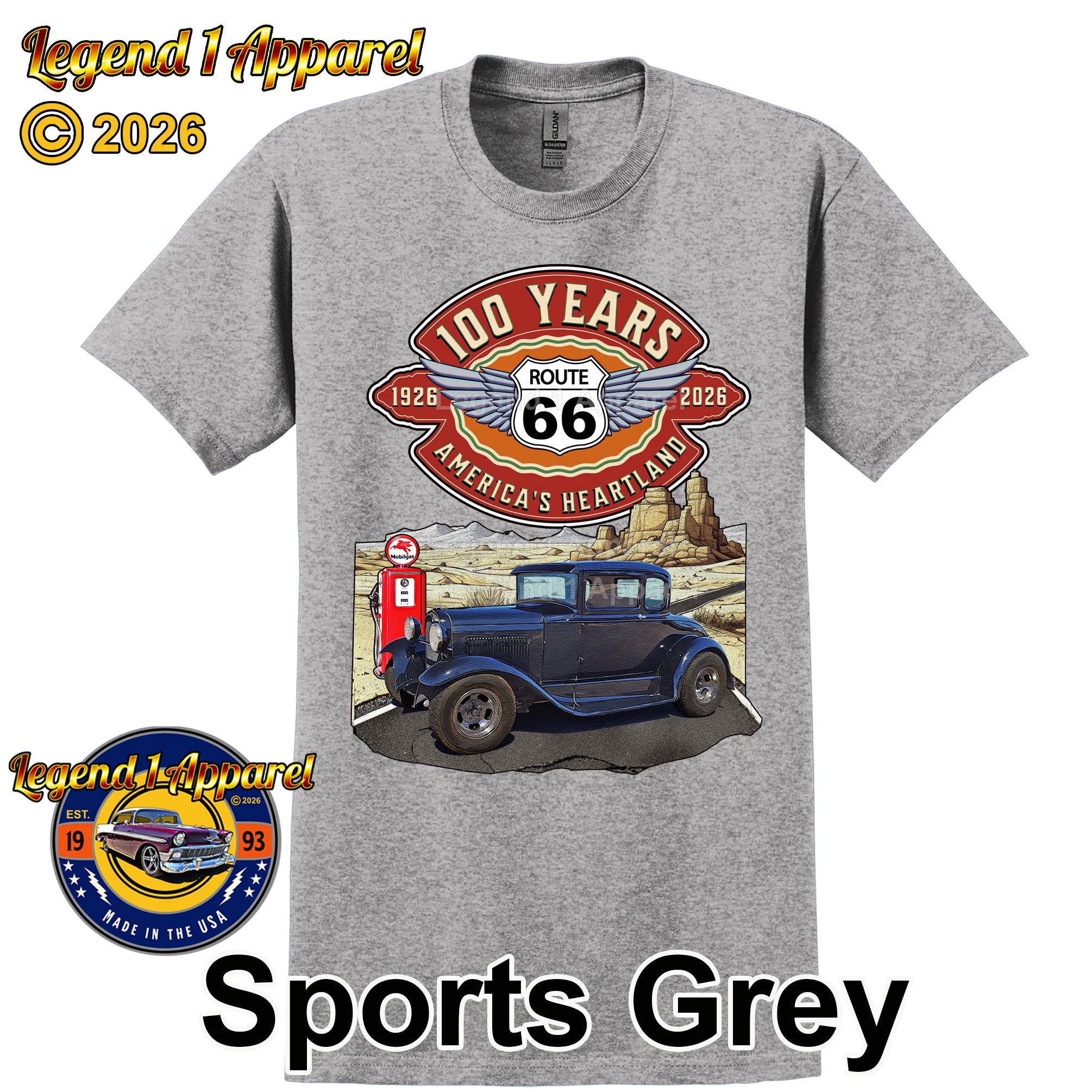 1930 Ford Model A Classic Car Graphic Tee – Route 66 100 Years T-Shirt