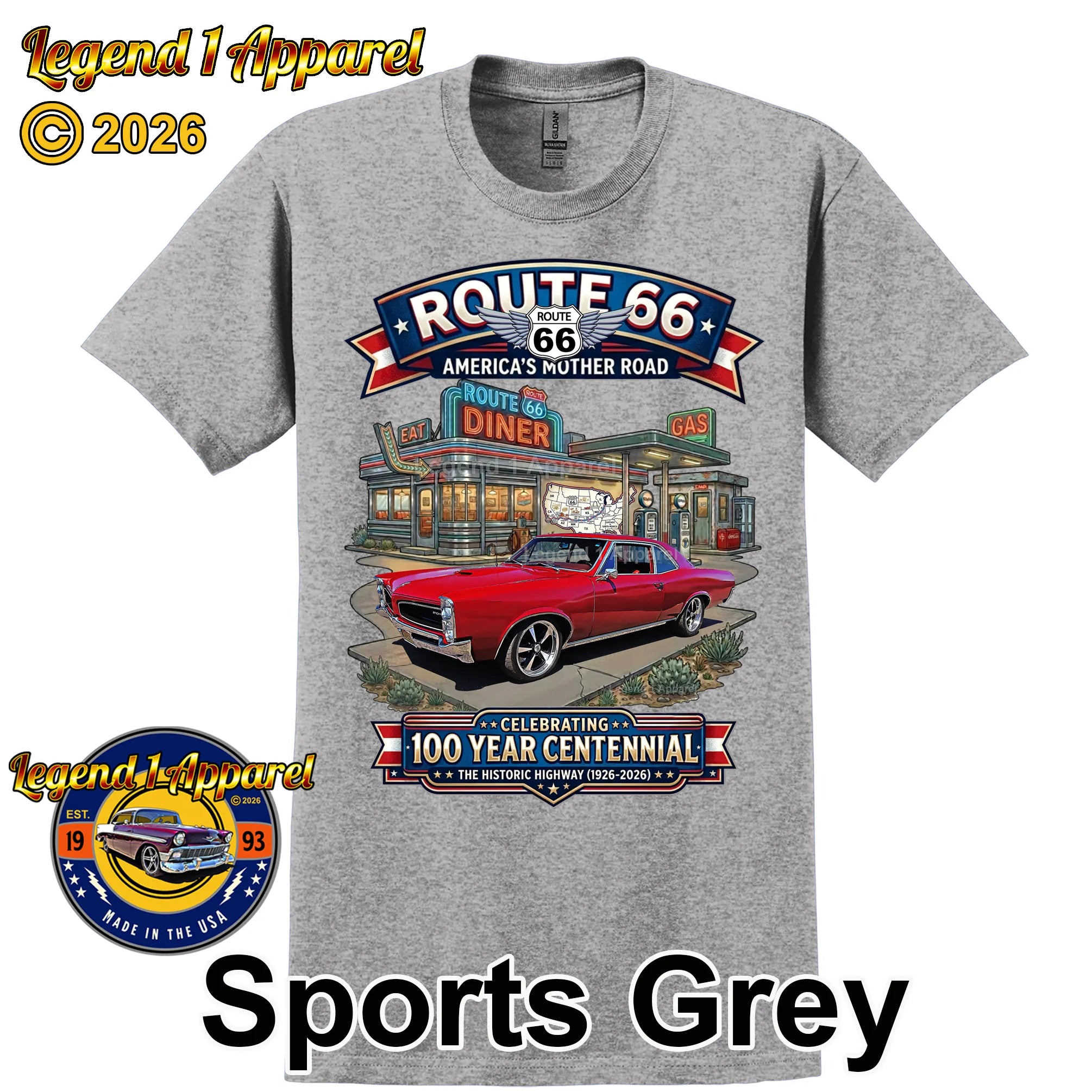 1965 Pontiac Le mans Classic Car Graphic Tee – Route 66 Centennial T-Shirt