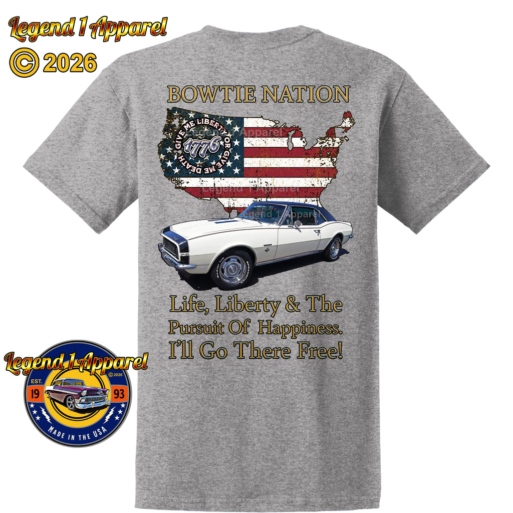 1967 Chevrolet Camaro Bowtie Nation T-Shirt – 67 Chevy Classic Car Graphic Tee