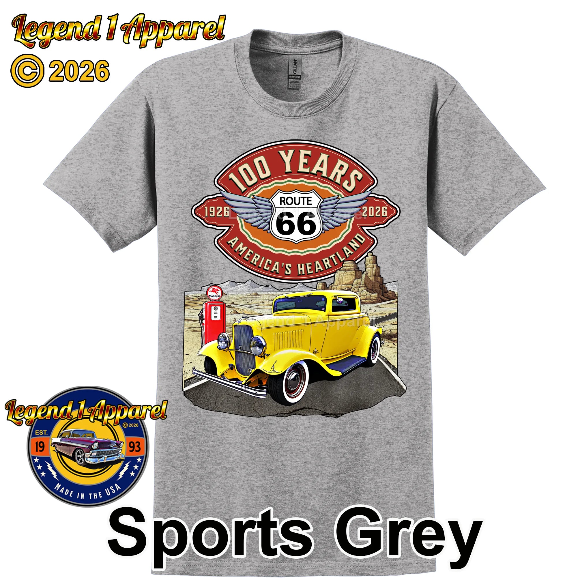 1932 Ford Coupe Classic Car Graphic Tee – Route 66 100 Years T-Shirt