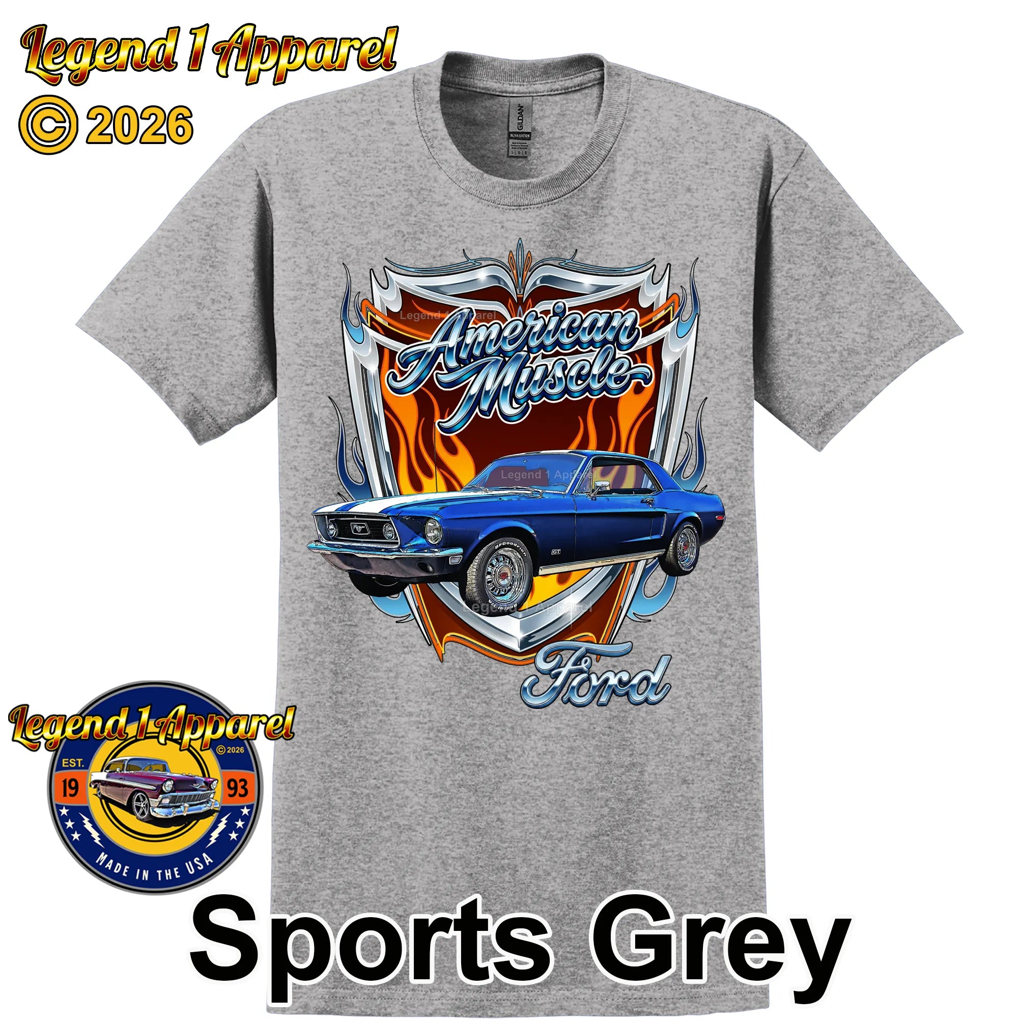 1968 Ford Mustang GT Classic Car Graphic Tee – American Muscle T-Shirt