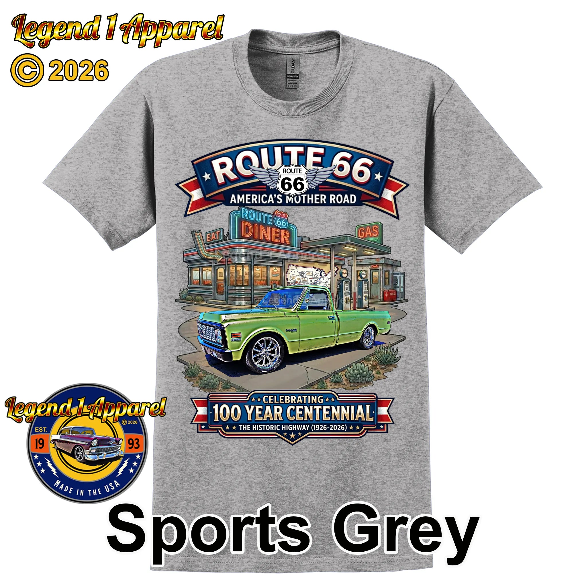 1972 Chevrolet Pick Up C10 Square Body Classic Truck Graphic Tee – Route 66 Centennial T-Shirt