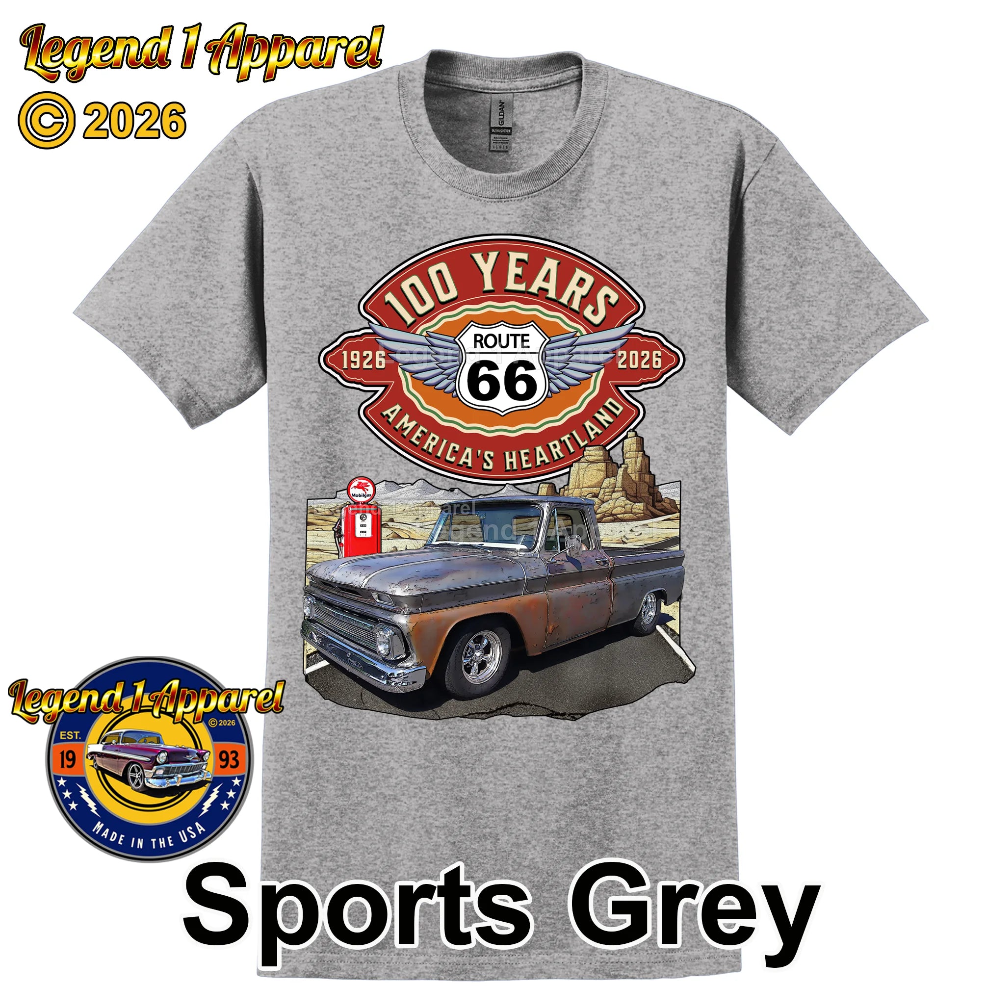 1965 Chevrolet Pick up Classic Truck Graphic Tee – Route 66 100 Years T-Shirt