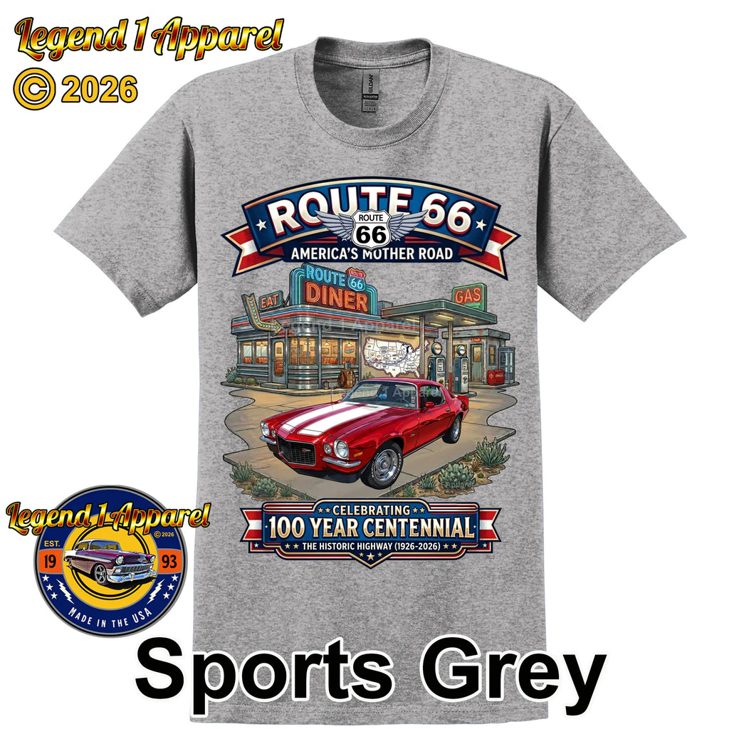 1970 Chevrolet Camaro Classic Car Graphic Tee – Route 66 Centennial T-Shirt
