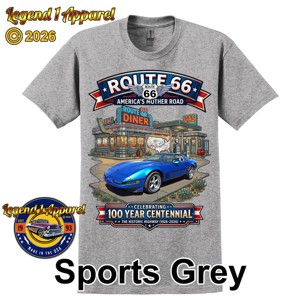 1992 Chevrolet Corvette C4 Classic Car Graphic Tee – Route 66 Centennial T-Shirt