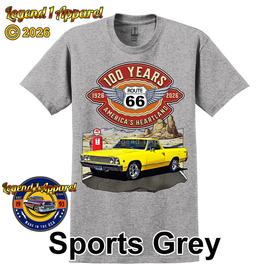 1967 Chevrolet El Camino Classic Truck Graphic Tee – Route 66 100 Years T-Shirt