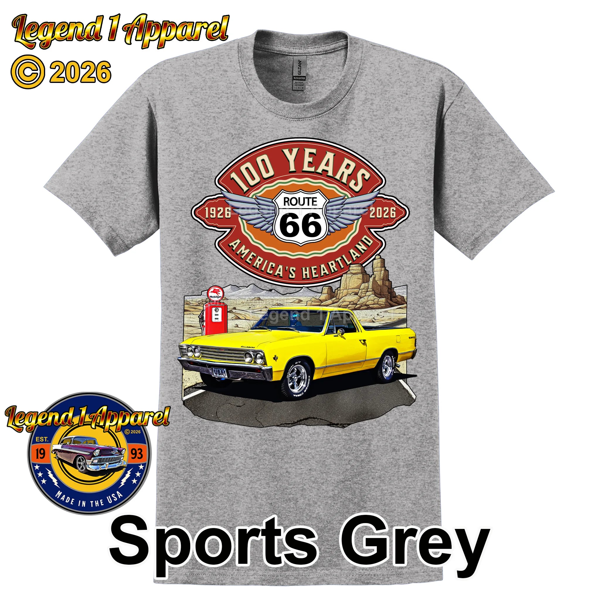 1967 Chevrolet El Camino Classic Truck Graphic Tee – Route 66 100 Years T-Shirt