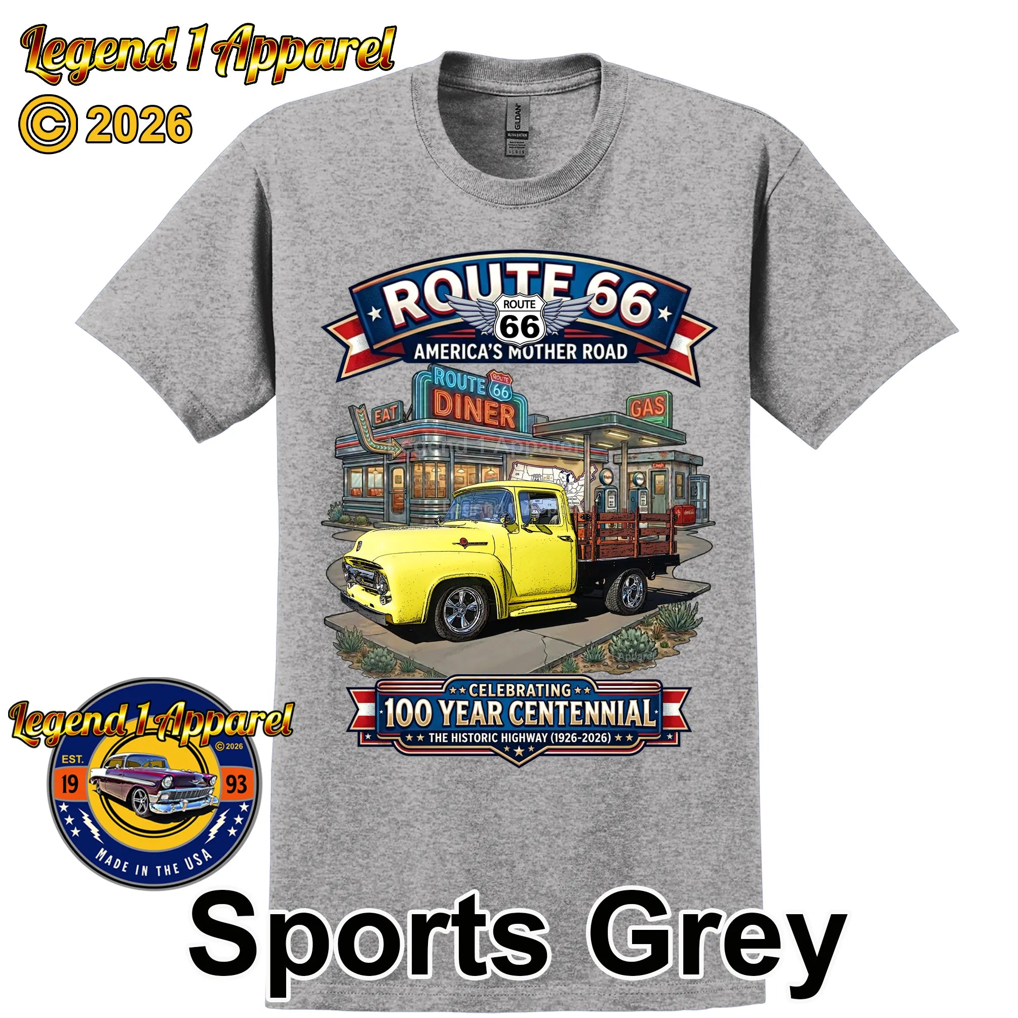 1956 Ford F100 Stake Bed Classic Truck Graphic Tee – Route 66 Centennial T-Shirt