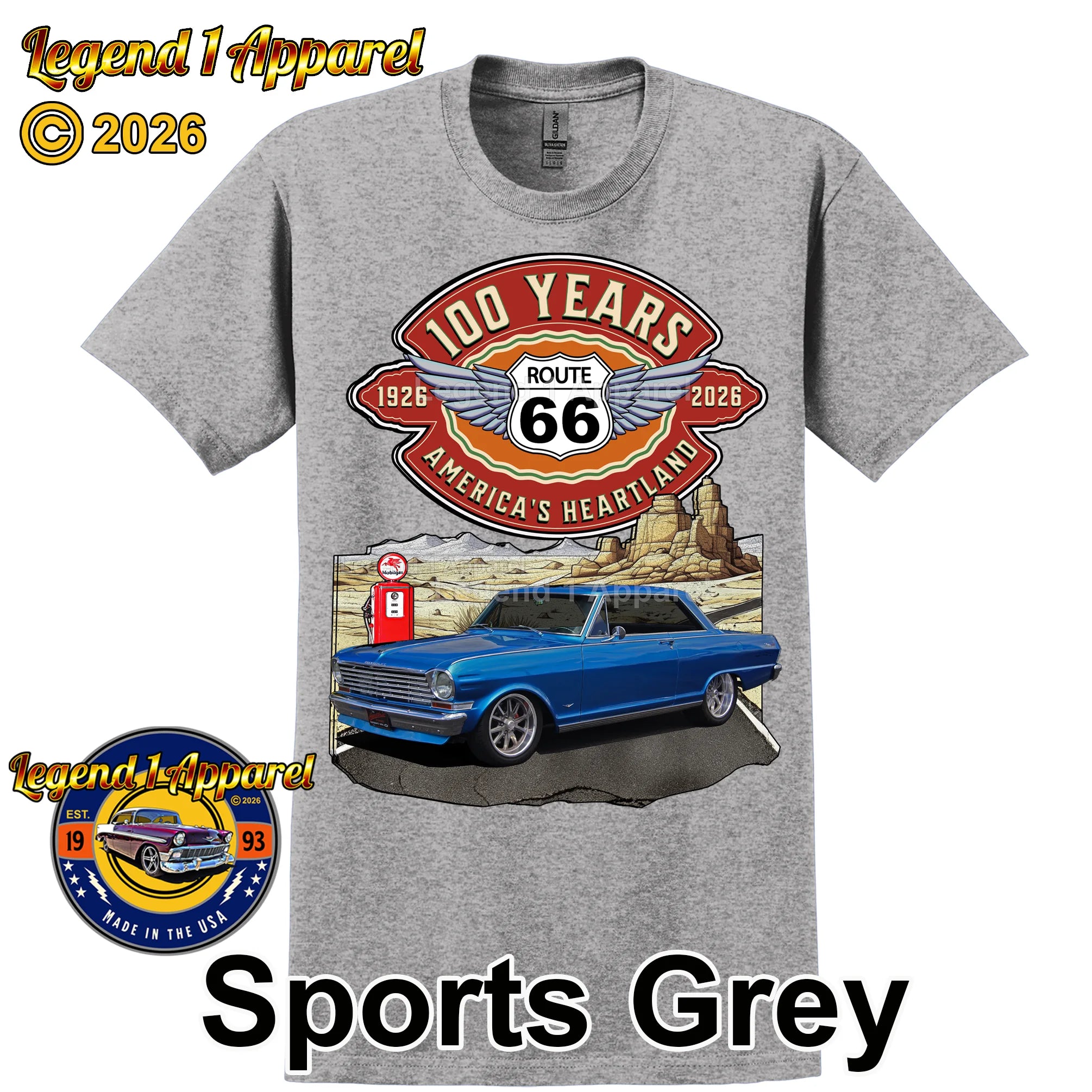 1963 Chevrolet Nova SS Classic Car Graphic Tee – Route 66 100 Years T-Shirt