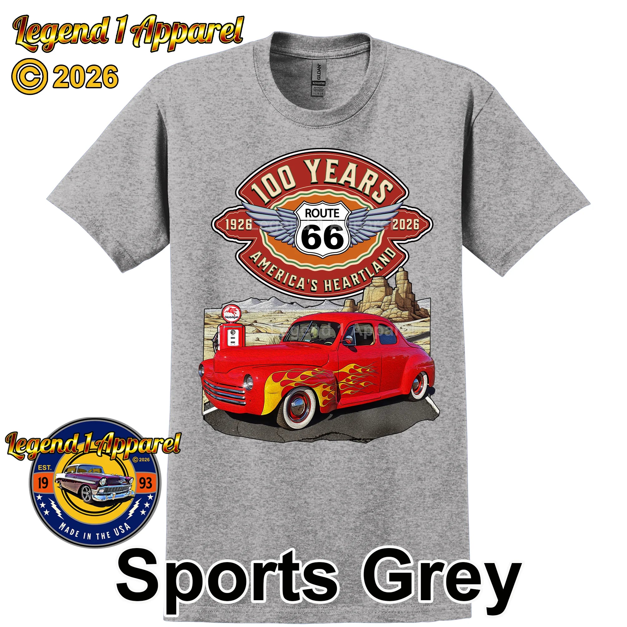 1946 Ford Coupe Classic Car Graphic Tee – Route 66 100 Years T-Shirt