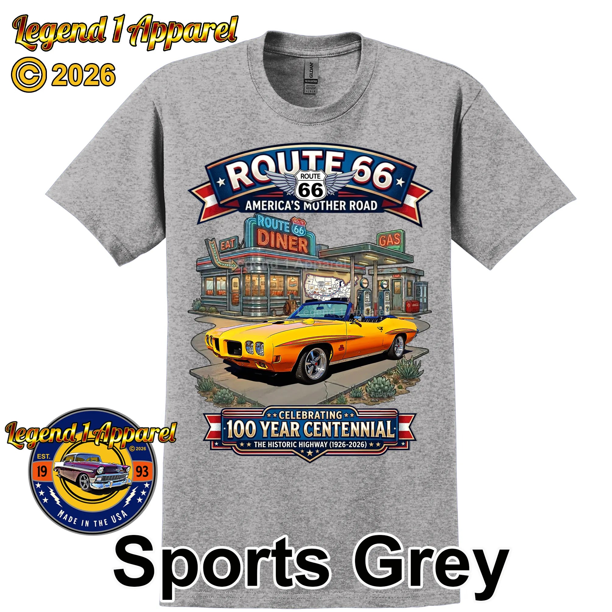 1970 Pontiac Judge GTO Classic Car Graphic Tee – Route 66 Centennial T-Shirt